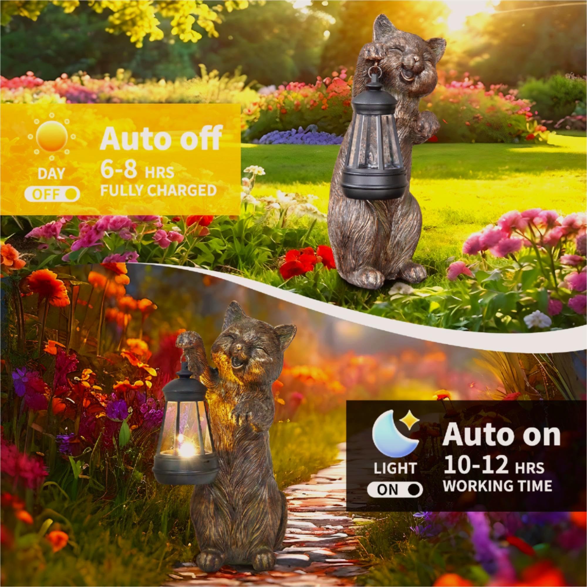 Chuangfeng Outdoor Cat Garden Statue: Solar Garden Decor With Led Lantern Patio Yard Lawn Decorations Cat Lover Gifts For Women