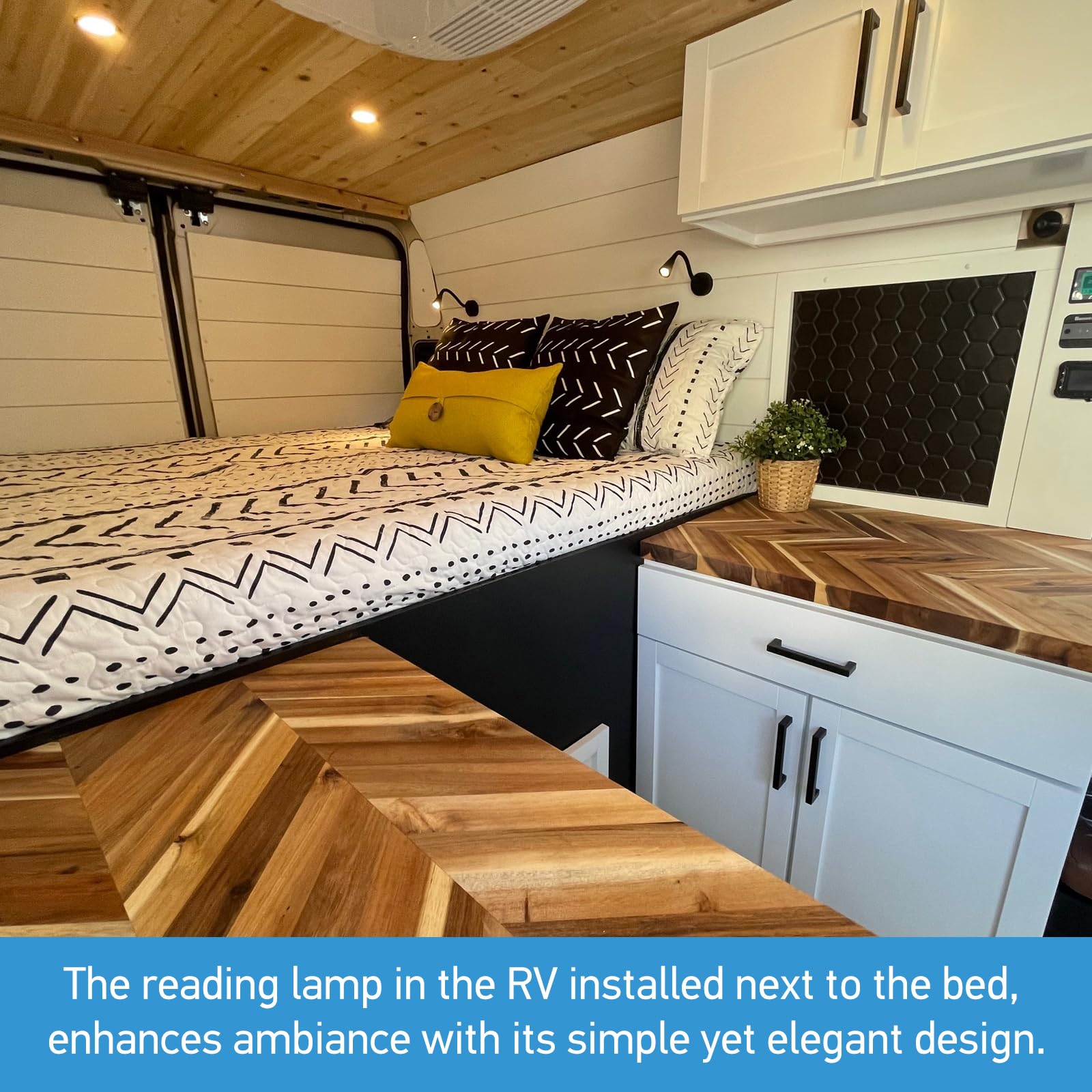 Acegoo 12V Led Reading Light Rv Dimmable Reading Lamp With Usb Charger 12 Volt Flexible Goosneck Light For Boat Camper Van Trailer Interior Lighting, Hard-Wired Surface Mount, 2-Pack