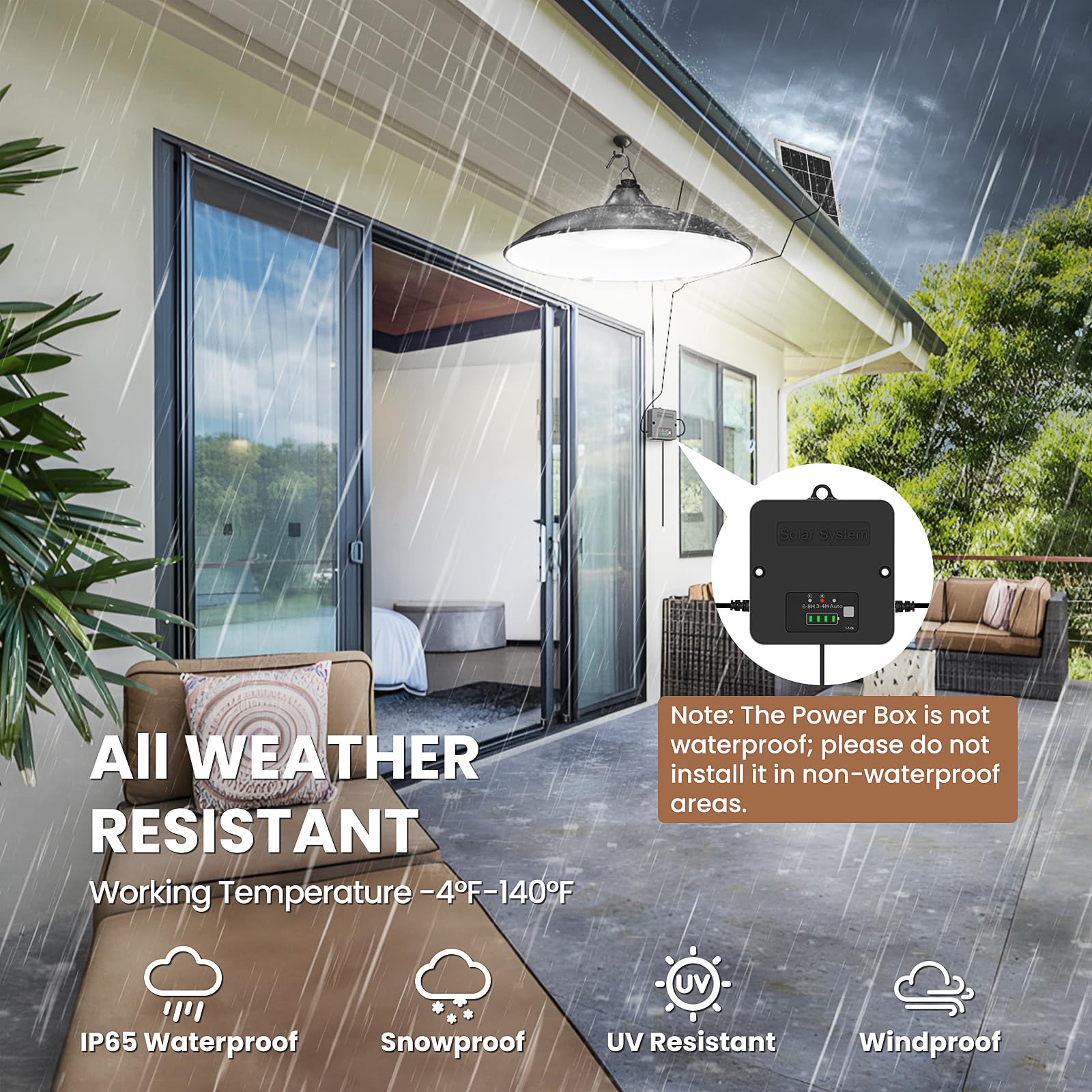 APILAB Solar Shed Light - 2000LM Indoor/Outdoor Pendant, 3 Lighting Modes, IP65 Waterproof, Cool White, 2 Pack, Model DP048AB