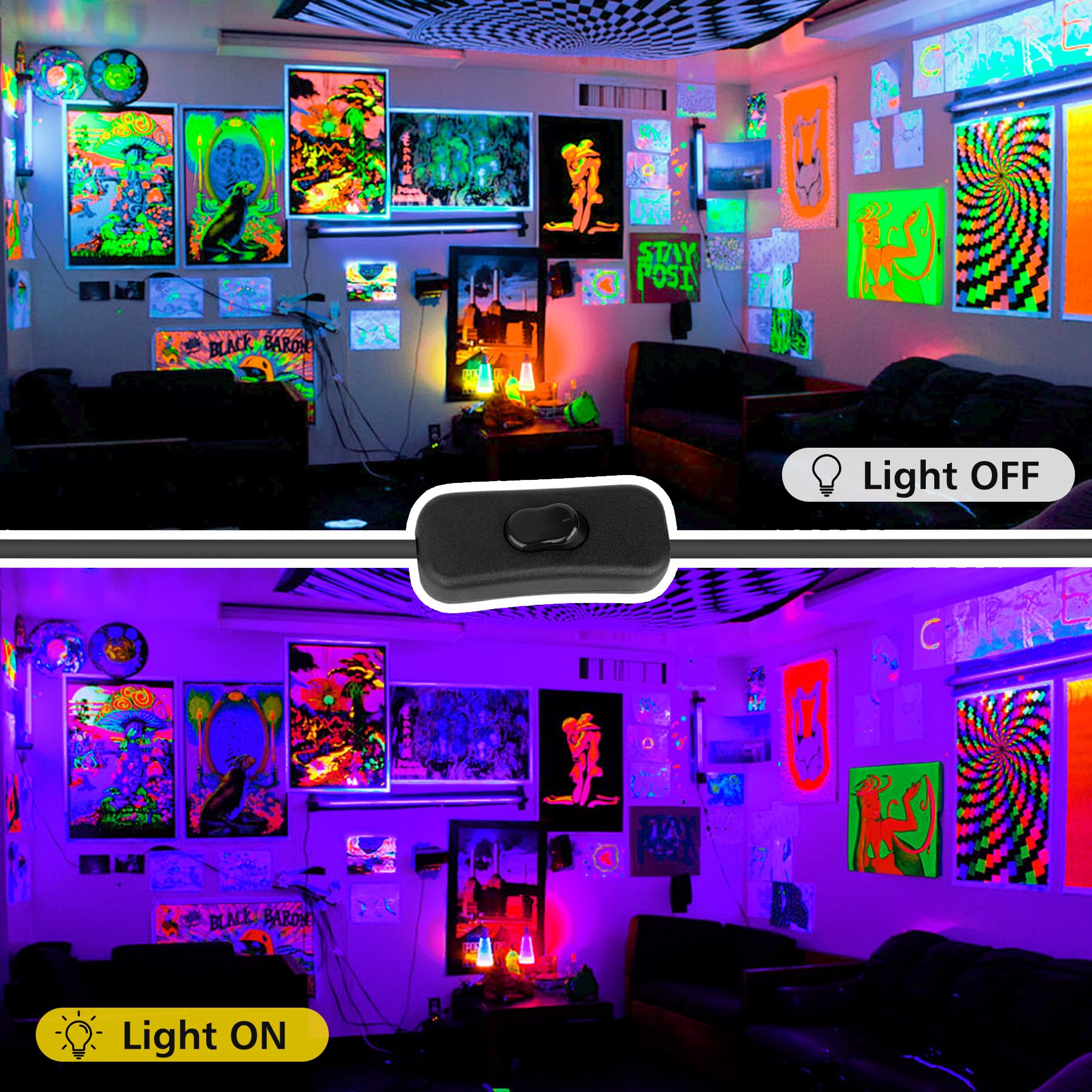 T-SUN LED Black Light Bar, 72W 2-Pack, Plug and Switch, 22x22ft Area, Perfect for Glow Parties and Stage Lighting