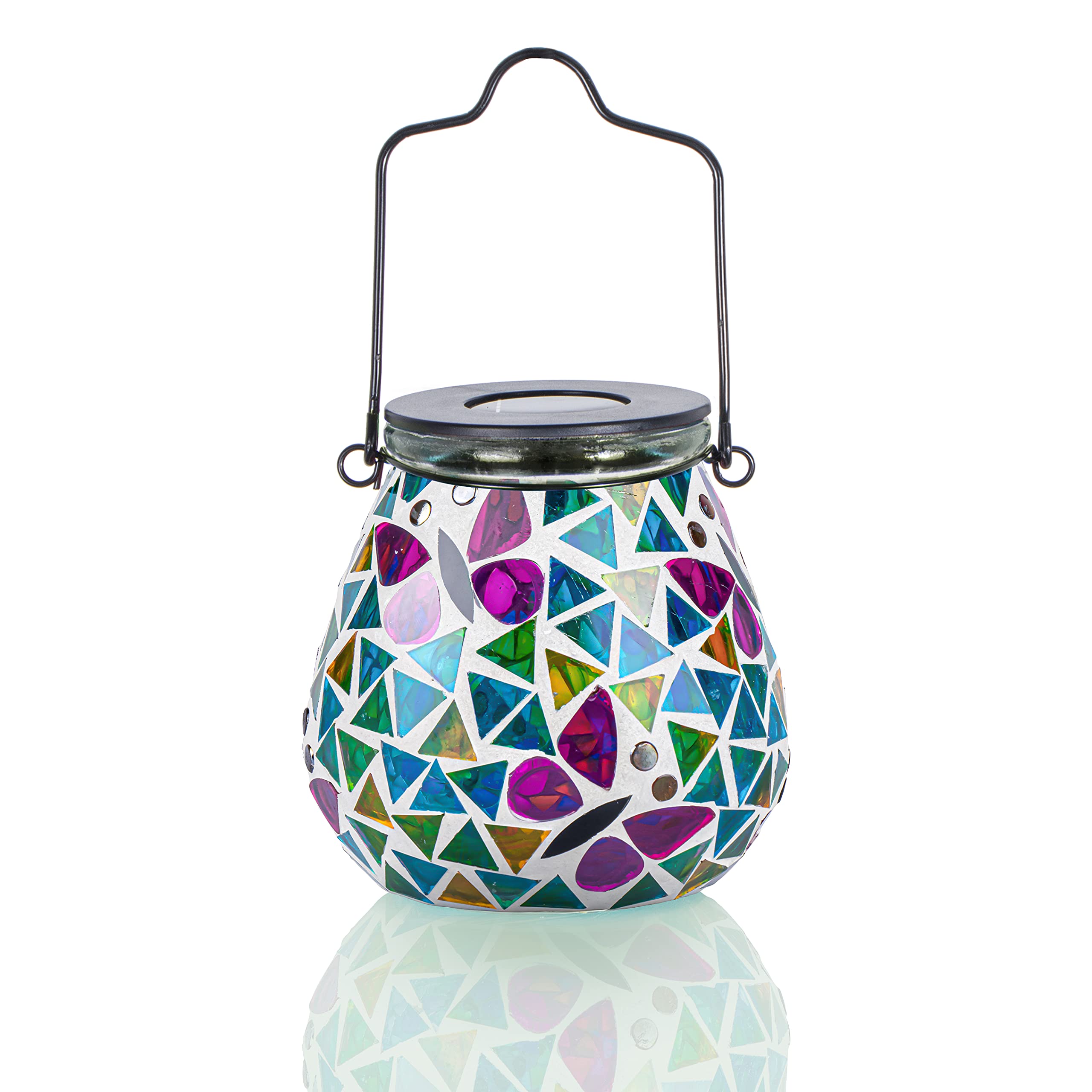 Afirst Mosaic Solar Lantern - Glass Hanging Lights, Butterfly, Waterproof, Outdoor Decoration, 1 Pack, Model US-4241720A