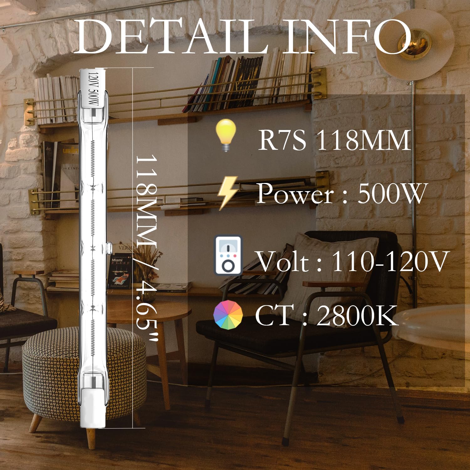 R7S Bulbs 500W,2 Pack 118Mm Halogen Light Bulbs, T3 Jtype Halogen Bulbs, Halogen Bulb Replacement For Work Security Landscape Li