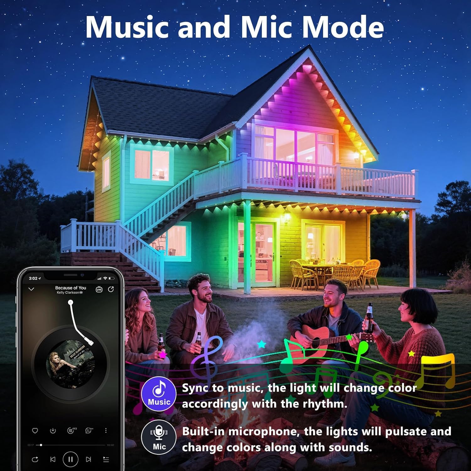 Letianpai 500Ft Permanent Outdoor Lights Rgb Eaves Lights With App Control Remote Diy Scene Modes Ip67 Waterproof Outdoors Under Eave Lighting Outdoor Light For Garden Decor
