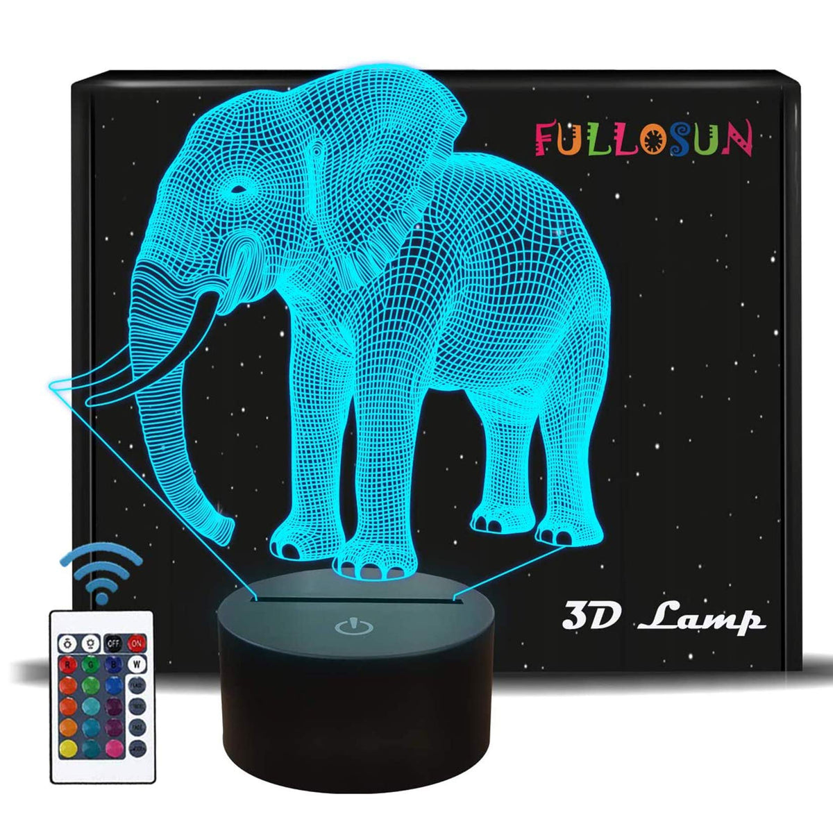 Fullosun Elephant Gifts, 3D Night Light For Kids 16 Colors Changing 3D Illusion Lamp With Remote Control & Smart Touch, Child Xm