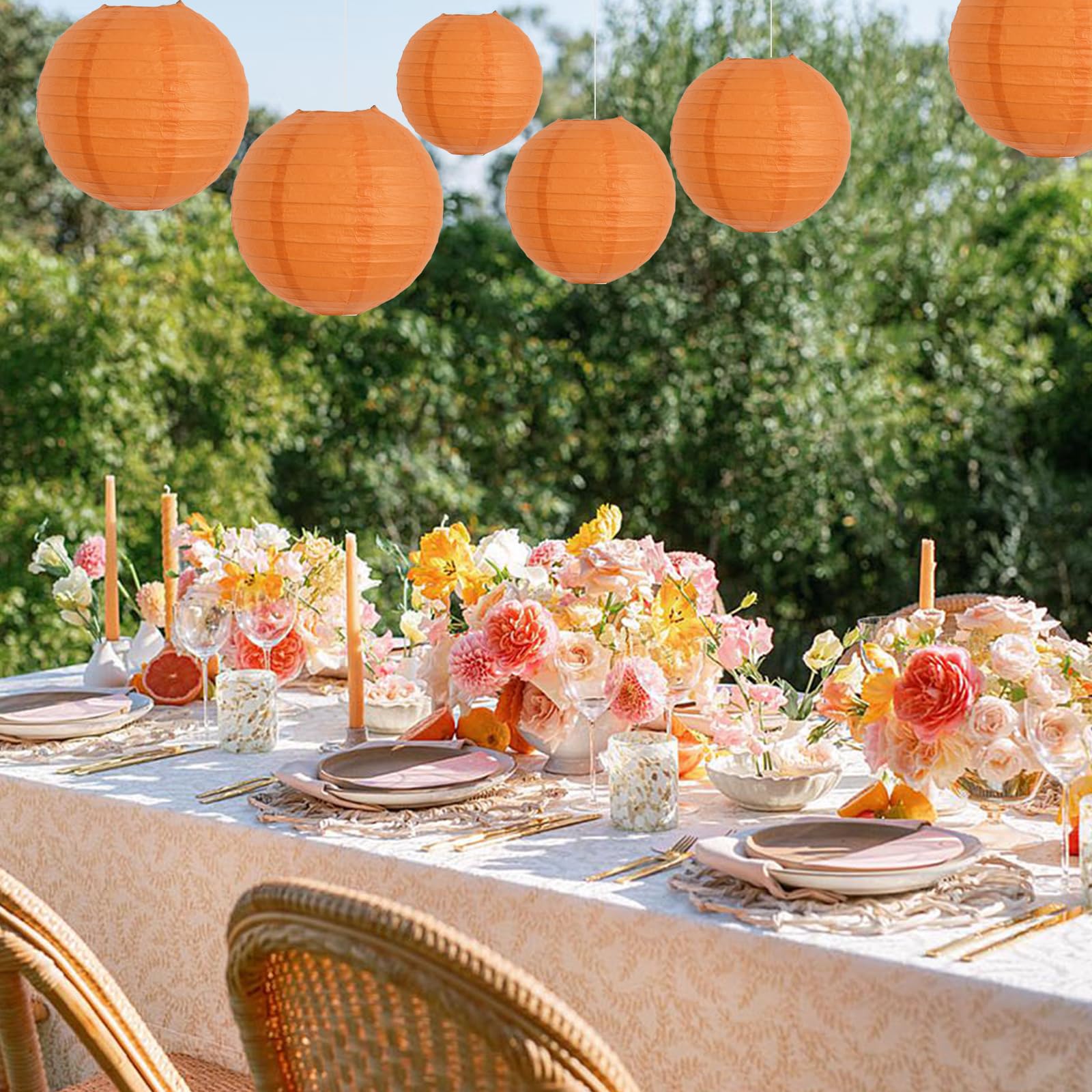 Beishida 10-Inch Orange Round Paper Lanterns Hanging Decorative Chinese Paper Lanterns Lamp For Birthday Wedding Party Decoratio