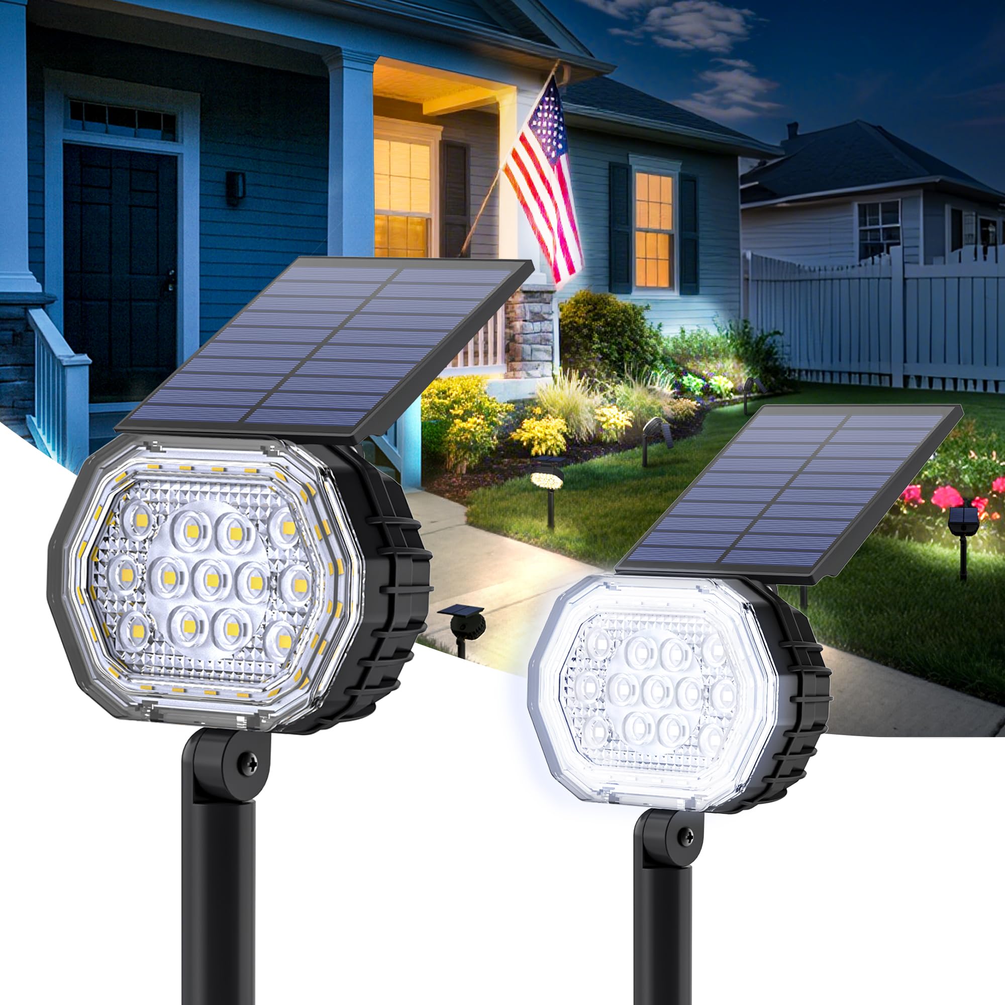 Solar Spot Lights Outdoor Waterproof Ip65  3 Modes Solar Lights Outdoor 35 Led Landscape Lighting  Spot Uplights For Garden Patio Yard Walkway Driveway House Backyard  2 Pack Cool White(6000K)