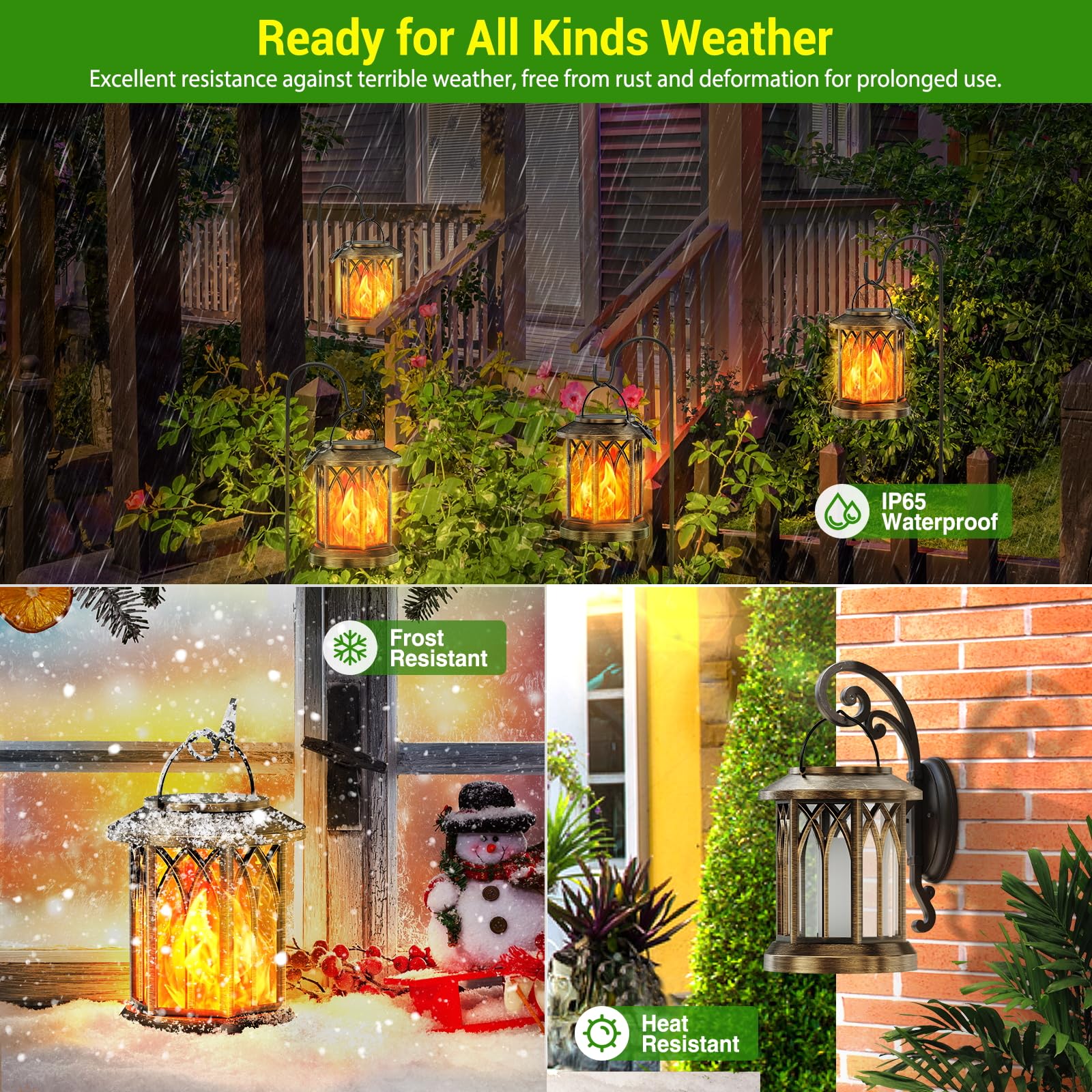 Kooper Hanging Solar Lanterns Lights Outdoor Waterproof, Flickering Flames Solar Lantern Lights Outdoor, 2 Pack Solar Hanging Li