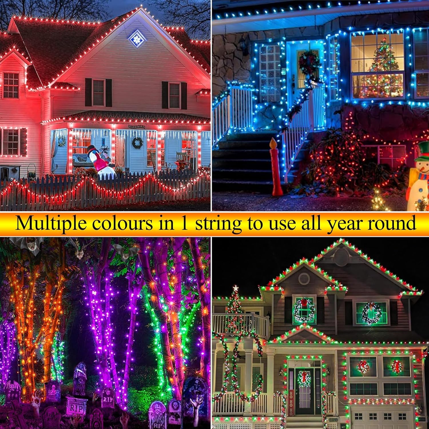 iBaycon Smart RGB Color Changing Christmas Lights, 66FT 200 LED String Lights, Remote & App Controlled for Indoor/Outdoor Decorations