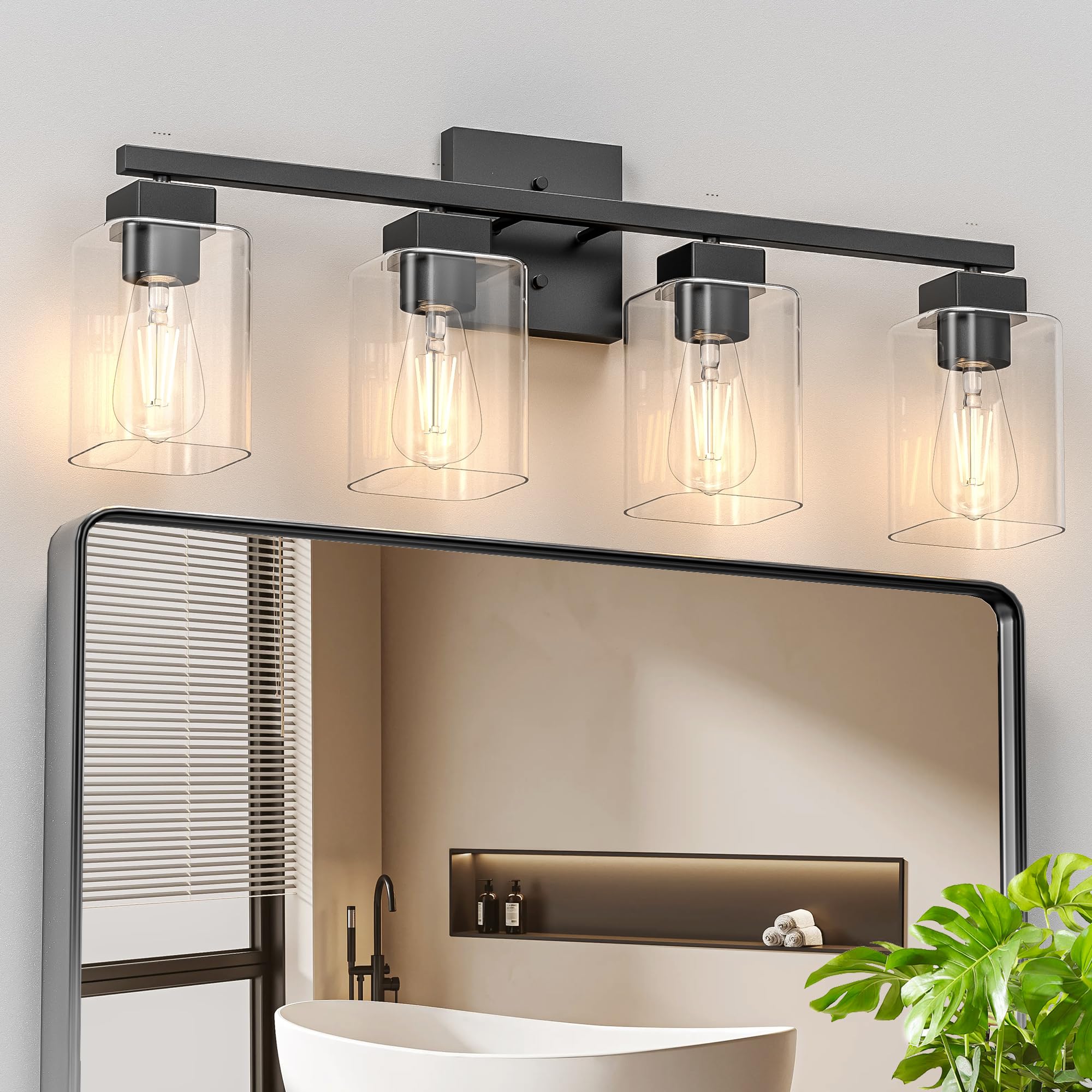 Espird 4 Light Bathroom Vanity Light - Matte Black Bathroom Light Fixtures Square Design & Ul Certification, Square Light Fixtur