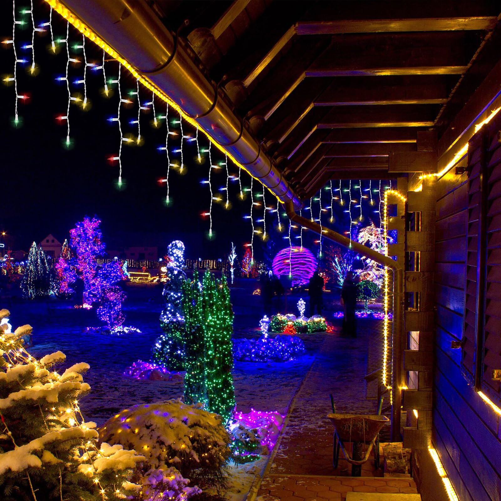 LAMPHOME 6.2FT Icicle Lights, 100 Multicolor Indoor/Outdoor Christmas Lights, White Wire, Model L8525