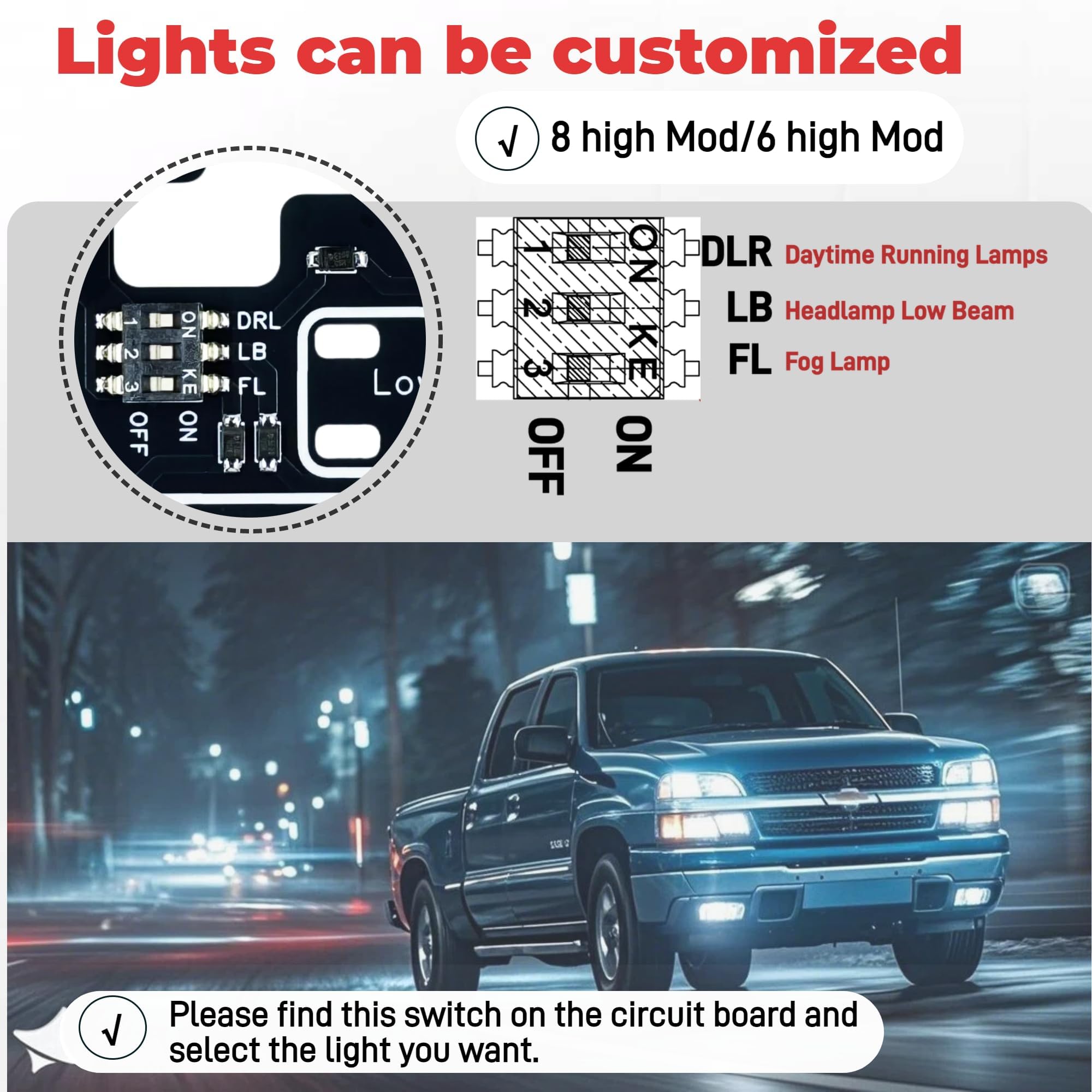 Hexaes Sens Customizable 6 & 8 High Mod Fog Lights for 2003-2007 Chevy Silverado/Sierra 1500/2500/3500 Classic - Black