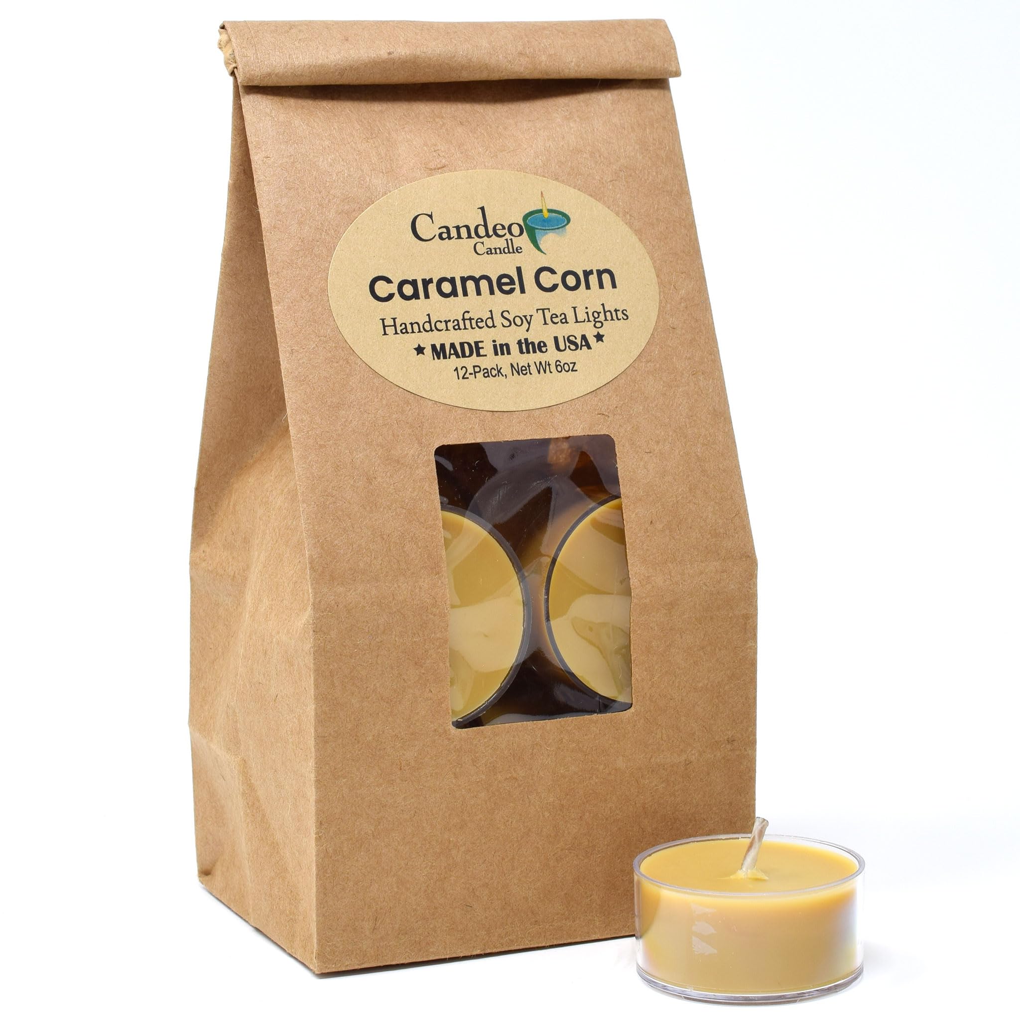 Caramel Corn Scented - 12 Pack - Scented Tealight Candles - Soy Beeswax Blend - Handmade in The USA - Candeo Candle - Fall Scents