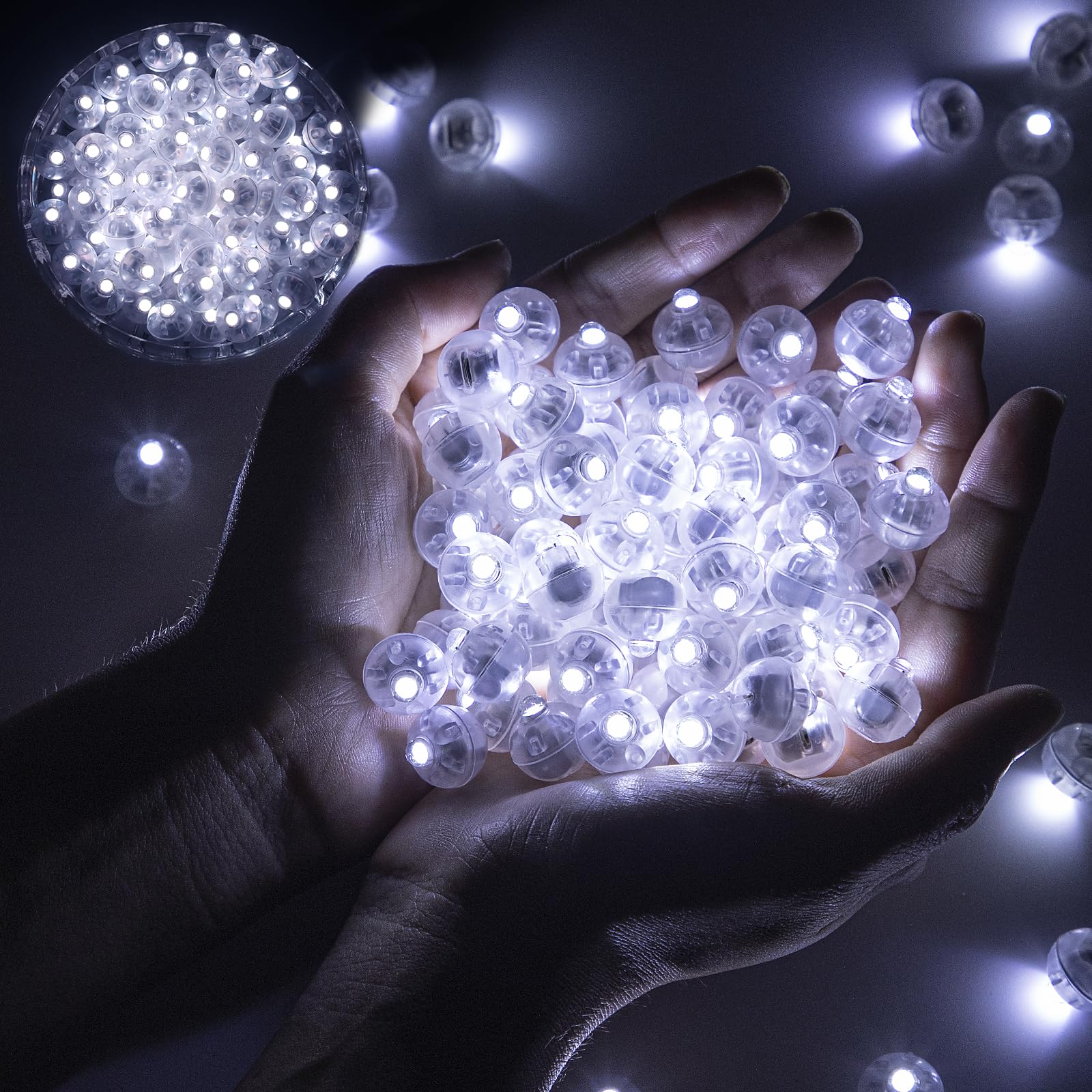 chzk 100pcs Balloon Lights Mini Led Lights Round Long Standby Time Multicolor Ball Light Paper Lantern Balloons Lights for Birthday Party Christmas Halloween Decoration (Cold White, 100 PCS), D11-QQD