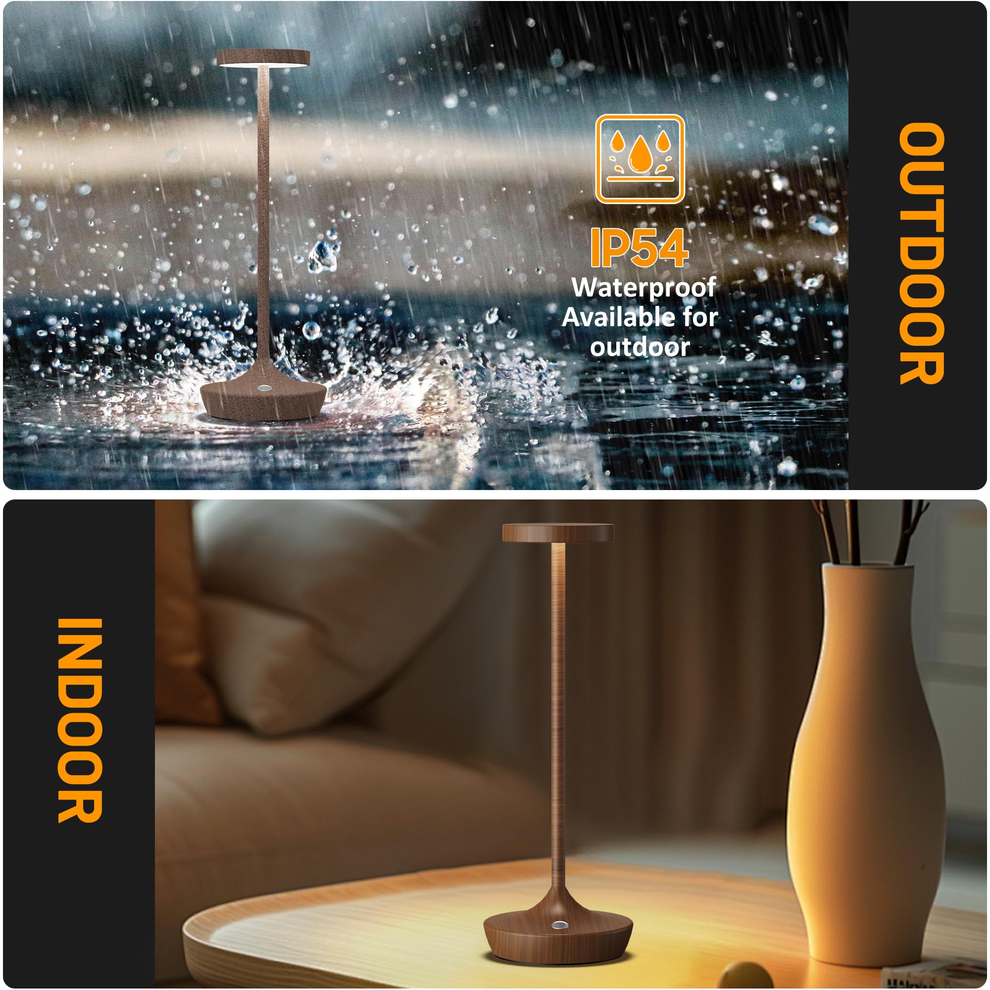 Yht Cordless Table Lamp Rechargeable,6000Mah Battery Operated Led Desk Lamp,Portable Outdoor Waterproof 3-Color Touch Dimmable T