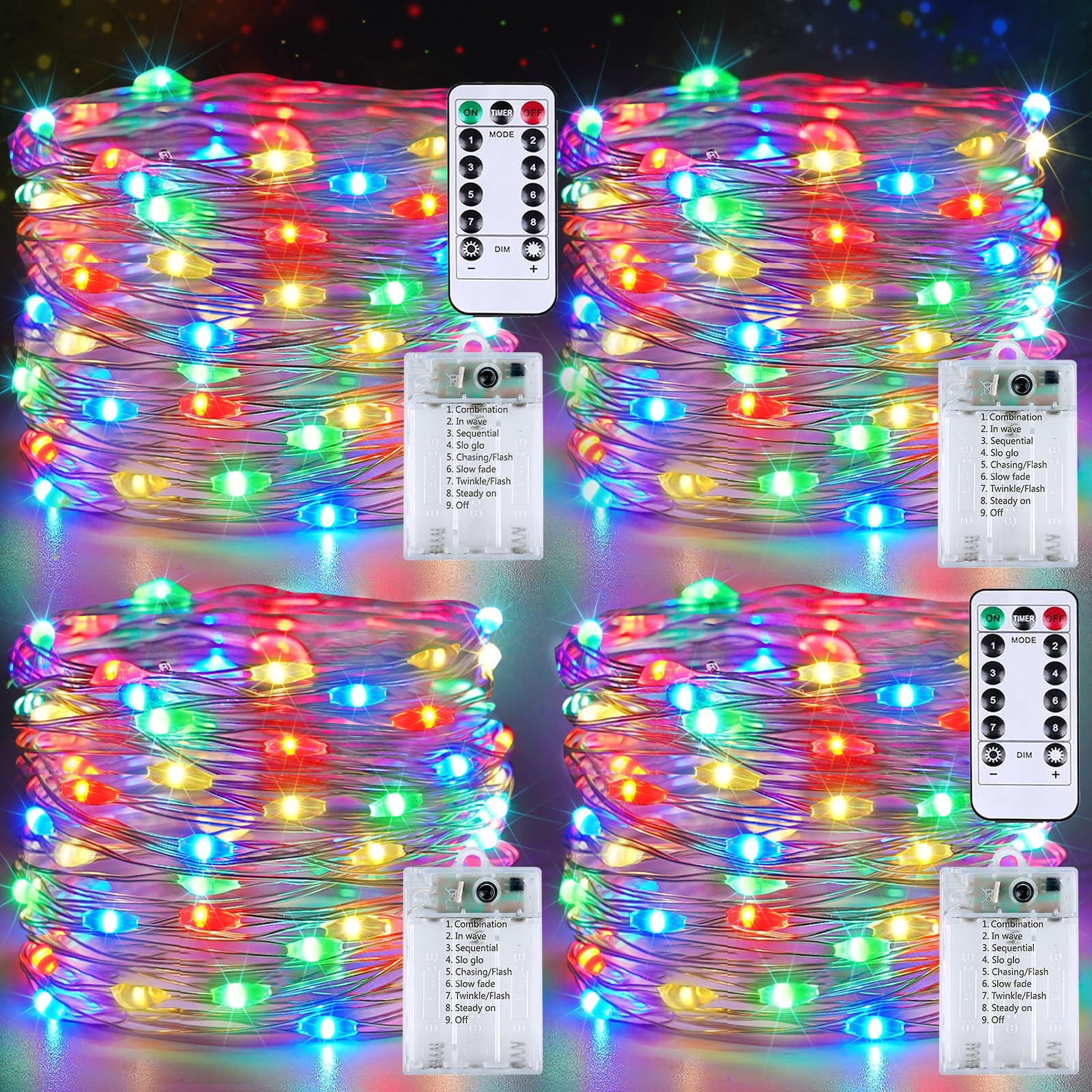 4 Pack Fairy Lights Battery Operated with Remote Control Timer  26 FT 80 LED String Lights Outdoor Indoor  8 Mode Twinkle Lights for Christmas Party Wedding Birthday Bedroom Decorations (Multicolor)