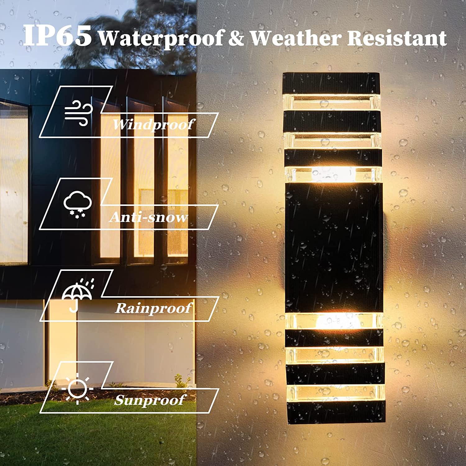 MUCLUD Outdoor LED Wall Light - 15" Waterproof Square Up & Down Fixtures, 14W, 4000K Day White, 4Pack for House, Patio, Garage, Garden