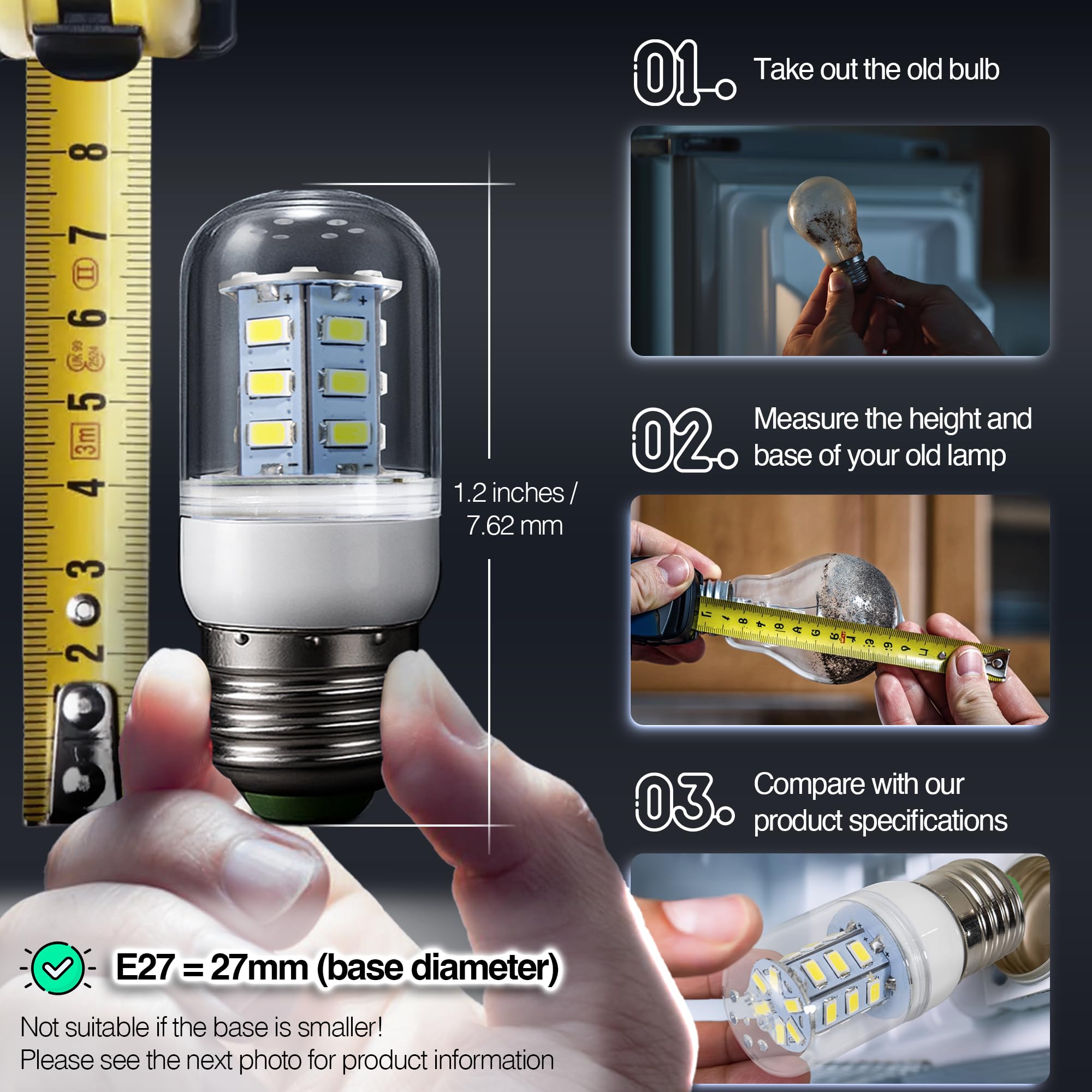 For Frigidaire Light Bulb Replacement Kei D34L Refrigerator Bulb Led Refrigerator Light Bulb Ac100-265V 3.5W Light Bulbs For Ken