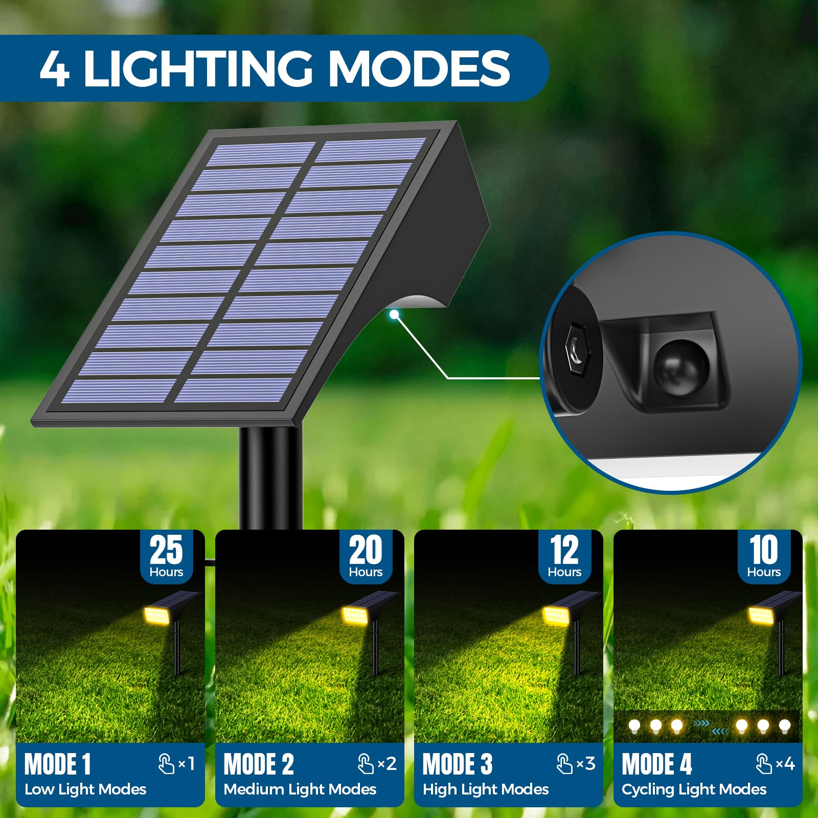 WENATY Solar Spot Lights Outdoor, 4 Lighting Modes, Waterproof IP65, 6 Pack, Warm White, Landscape Security Lights for Garden Pathway