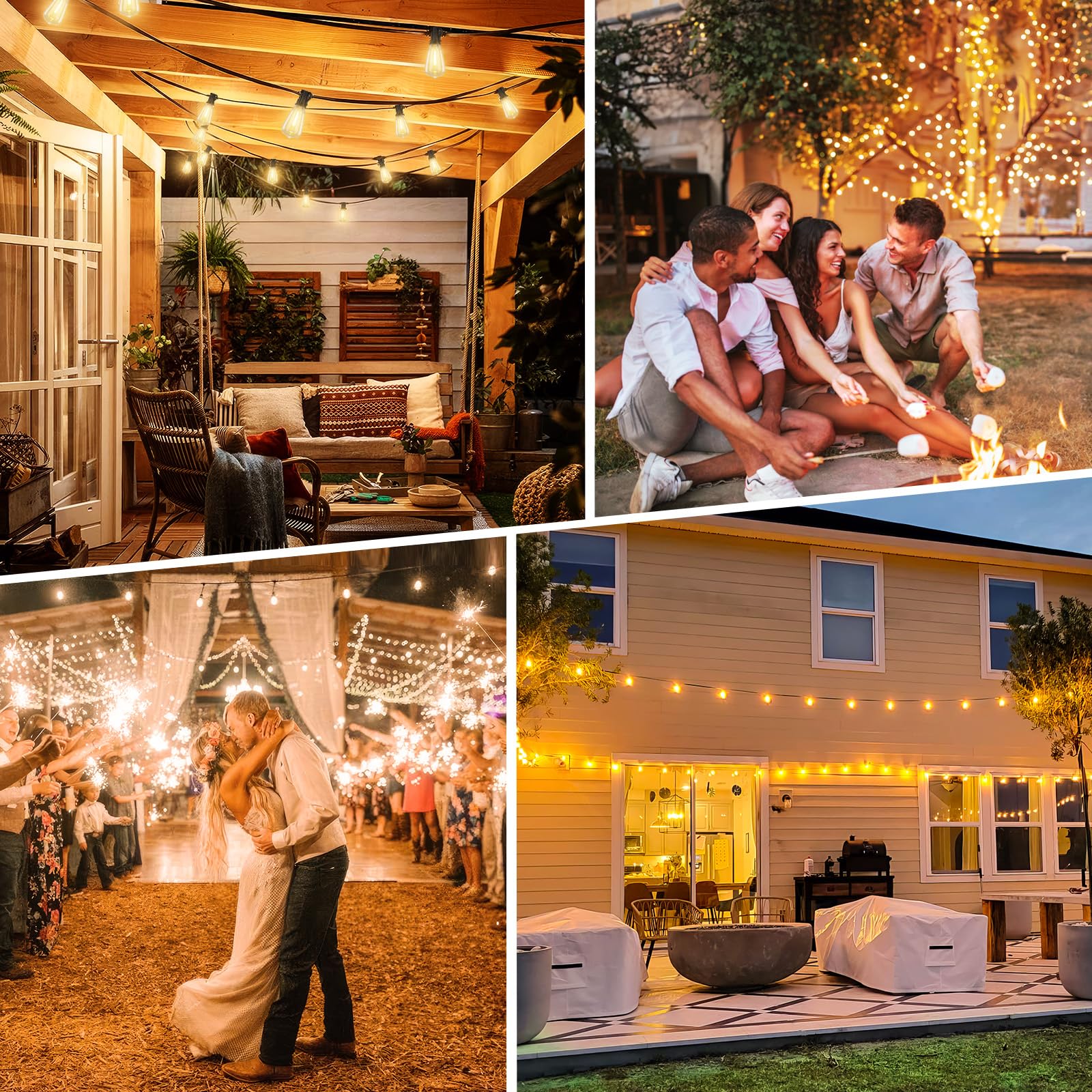 Bosceos 27FT Solar String Lights with Remote, 16 Dimmable Shatterproof Bulbs, Black Wire Outdoor Patio Decor for Garden Party