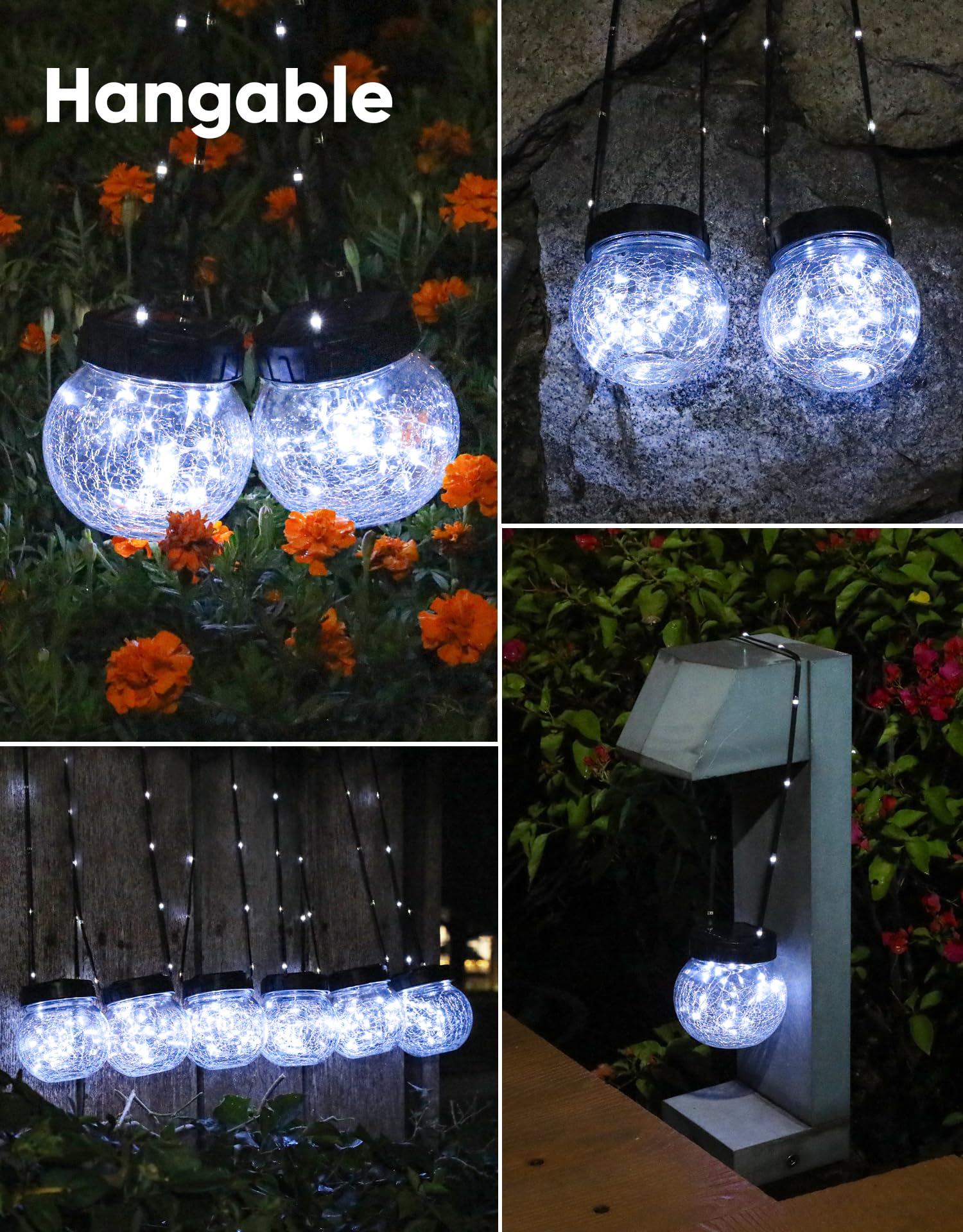 Partphoner Solar Lights Outdoor Waterproof 12-Pack  Solar Powered Hanging Lantern  ed Glass Hanging Globes For Yard Decor Christmas Decoration  Shepherd Hook  Garden Tree Ornaments  Cold White