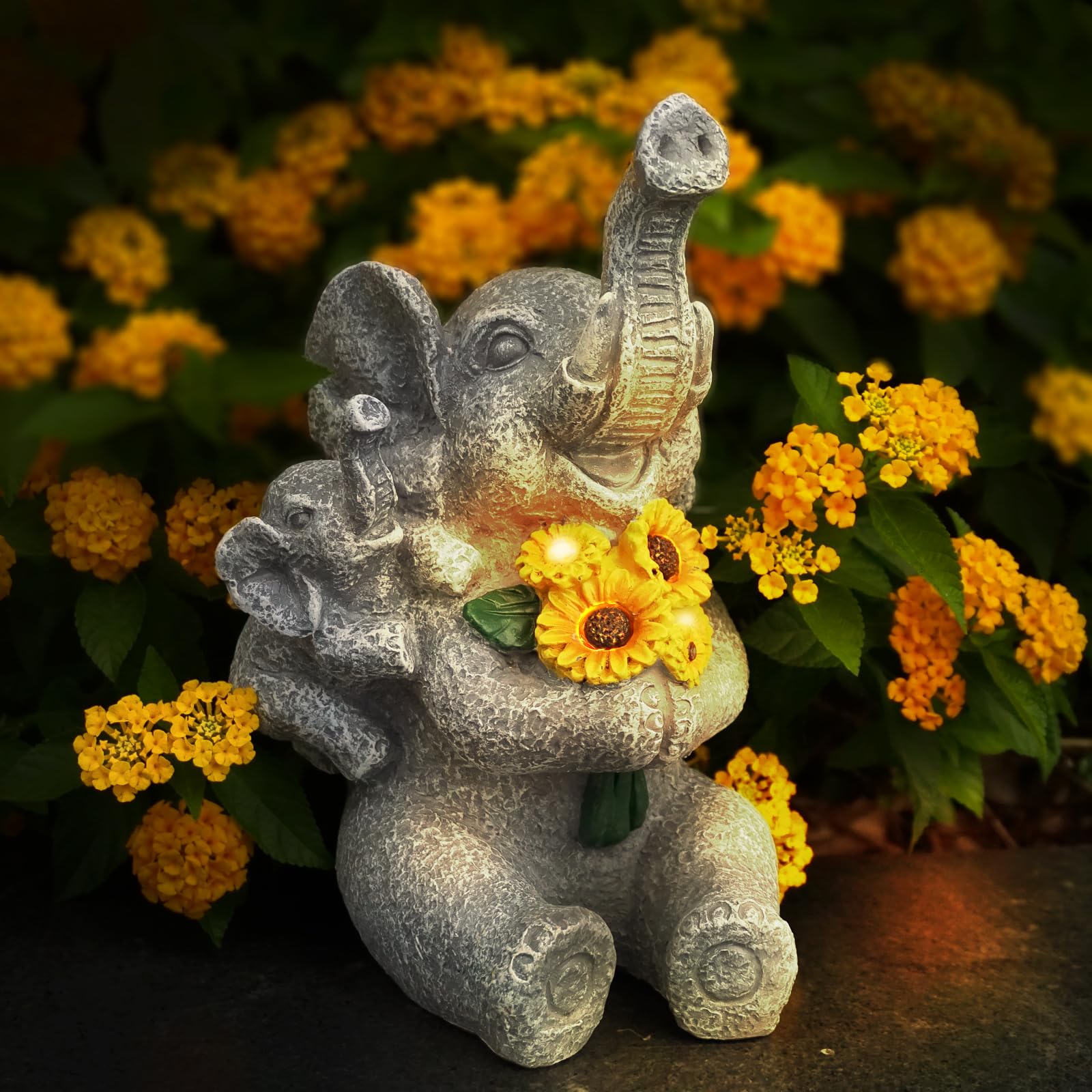 Elephant gifts for Women  Solor Garden Statue  Elephant and Sunflower Figurine with Lights  Outdoor Decorations for Yard Backyard Patio Porch  Gifts for Mom Daughter Grandma Friend Gardener