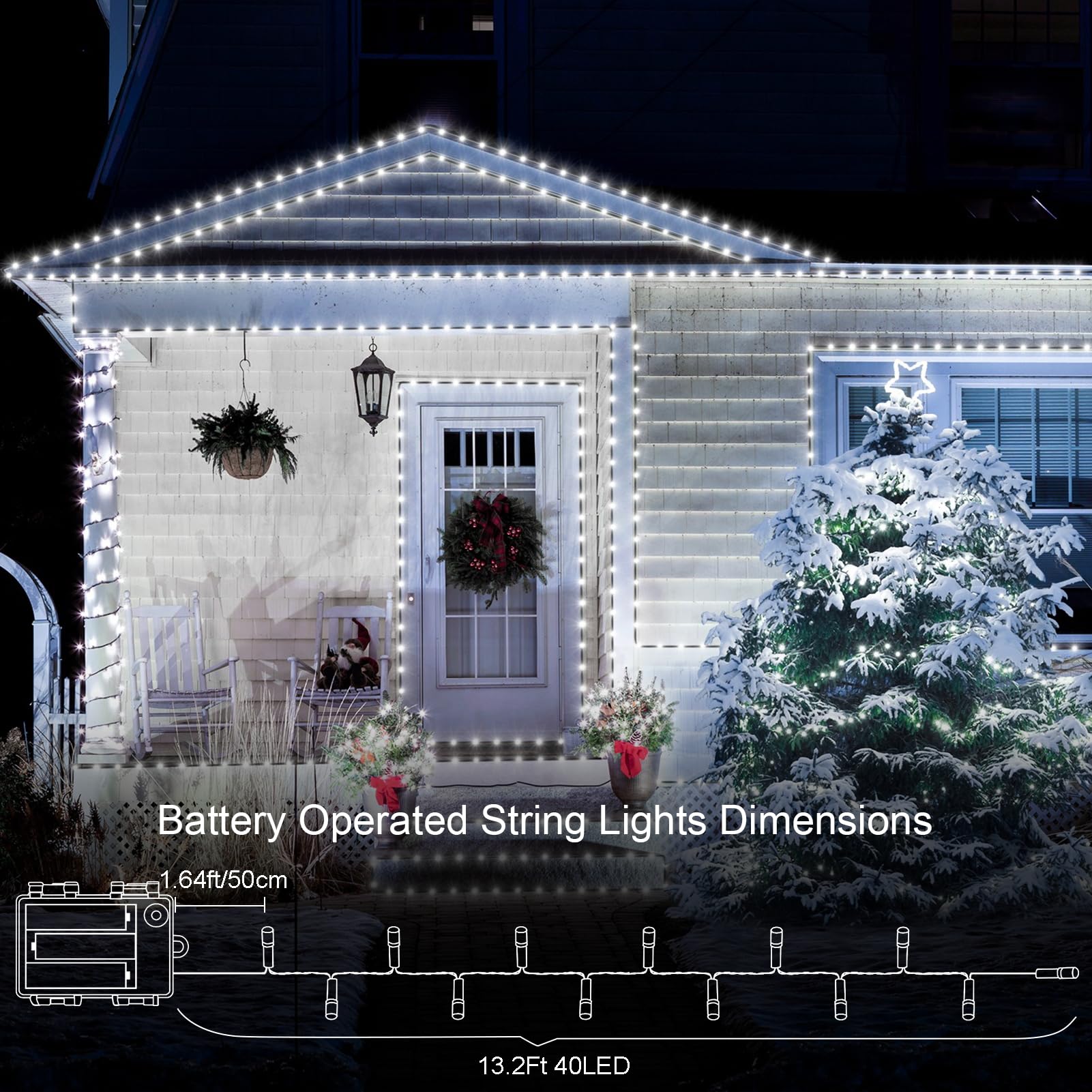 echosari 4 Pack Battery Operated String Lights, 13.2Ft 40 LED, Waterproof, Cool White, Model SD-4P-4M40L-G-CW