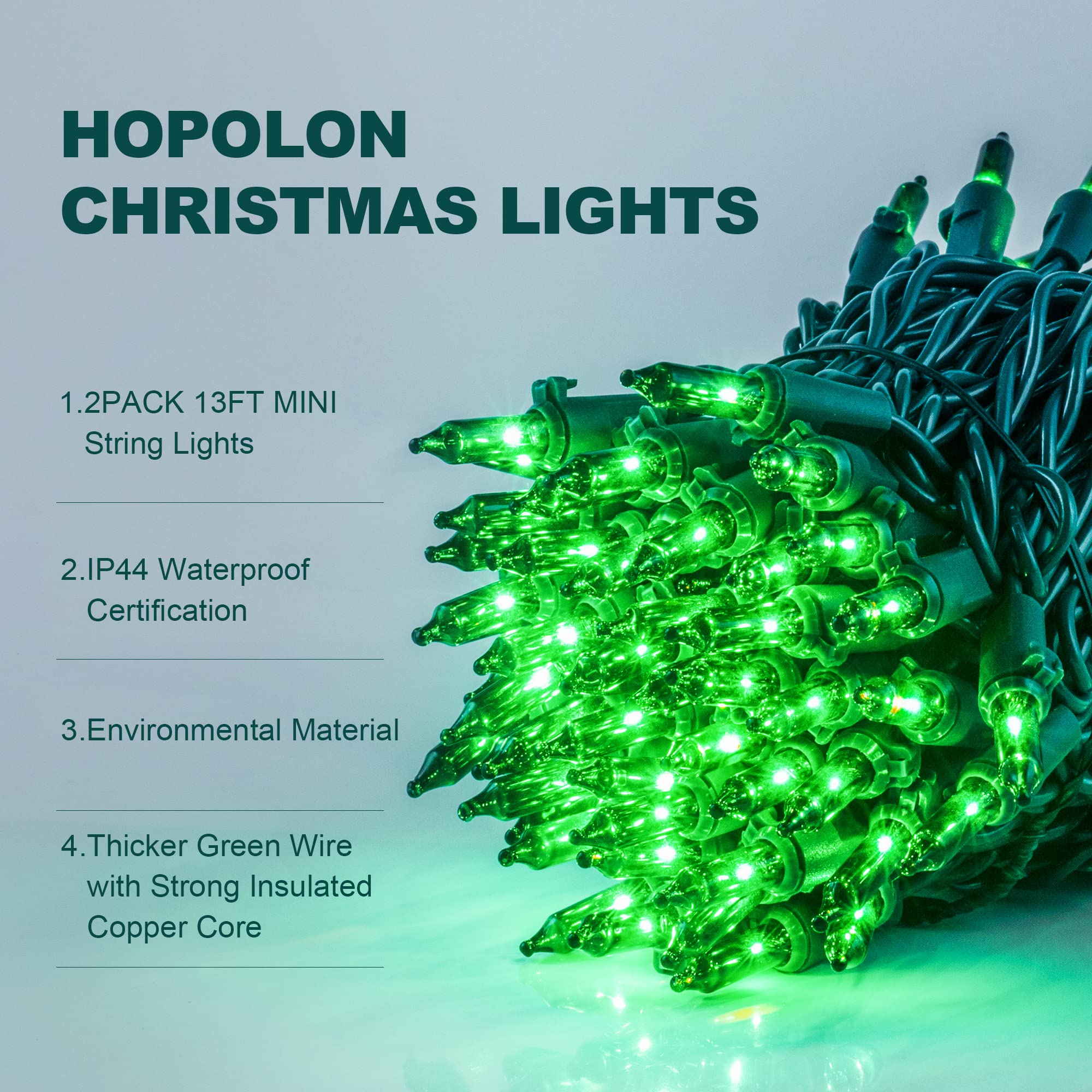 Hopolon 50 Count St. PatrickS Day Mini Lights - 13Ft Green Wire, Copper, Indoor/Outdoor Holiday Decor (2 Pack)