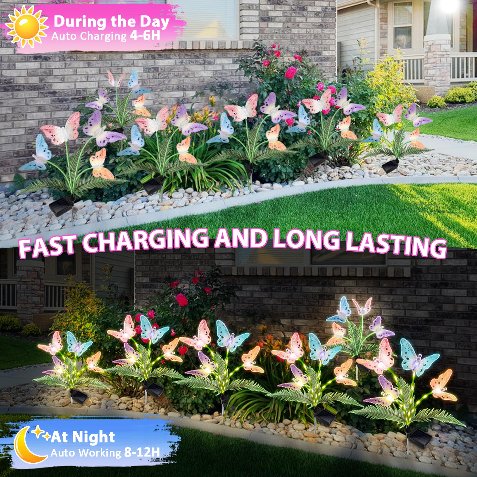 Weepong Solar Garden Lights - Waterproof 7-Color Changing Butterfly Decor, 2 Pack