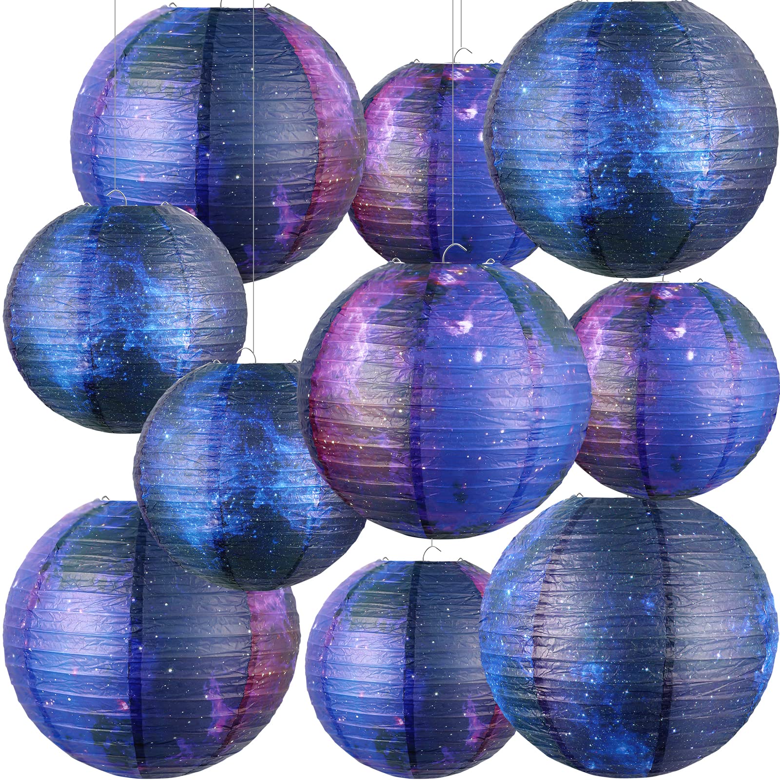 Hortsun Galaxy Print Paper Lanterns - 10 Pack, Space Themed, 8&quot;/6&quot; Hanging Decor For Parties