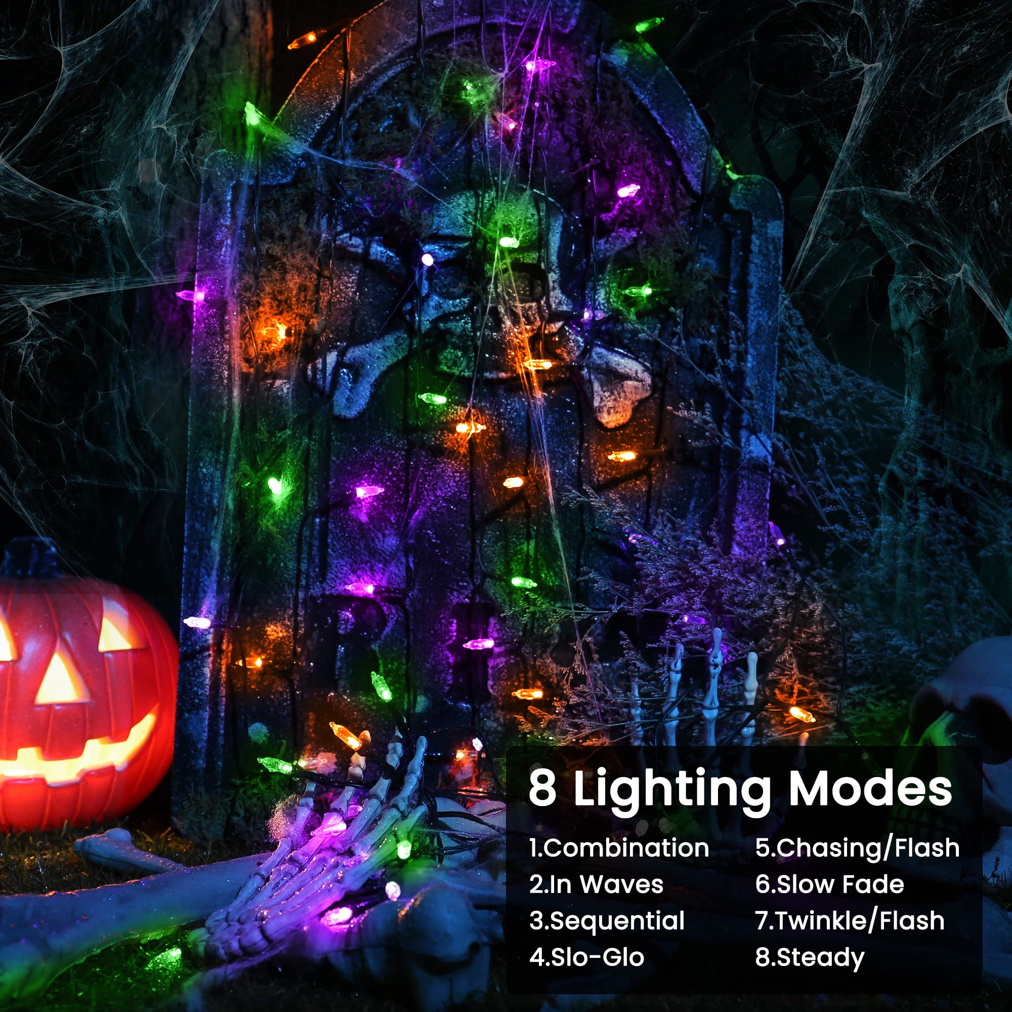 33ft 100 LED Decorative Lights with 8 Modes & Timer, Waterproof Battery Indoor Mini Lights (Orange, Purple, Green) for Halloween