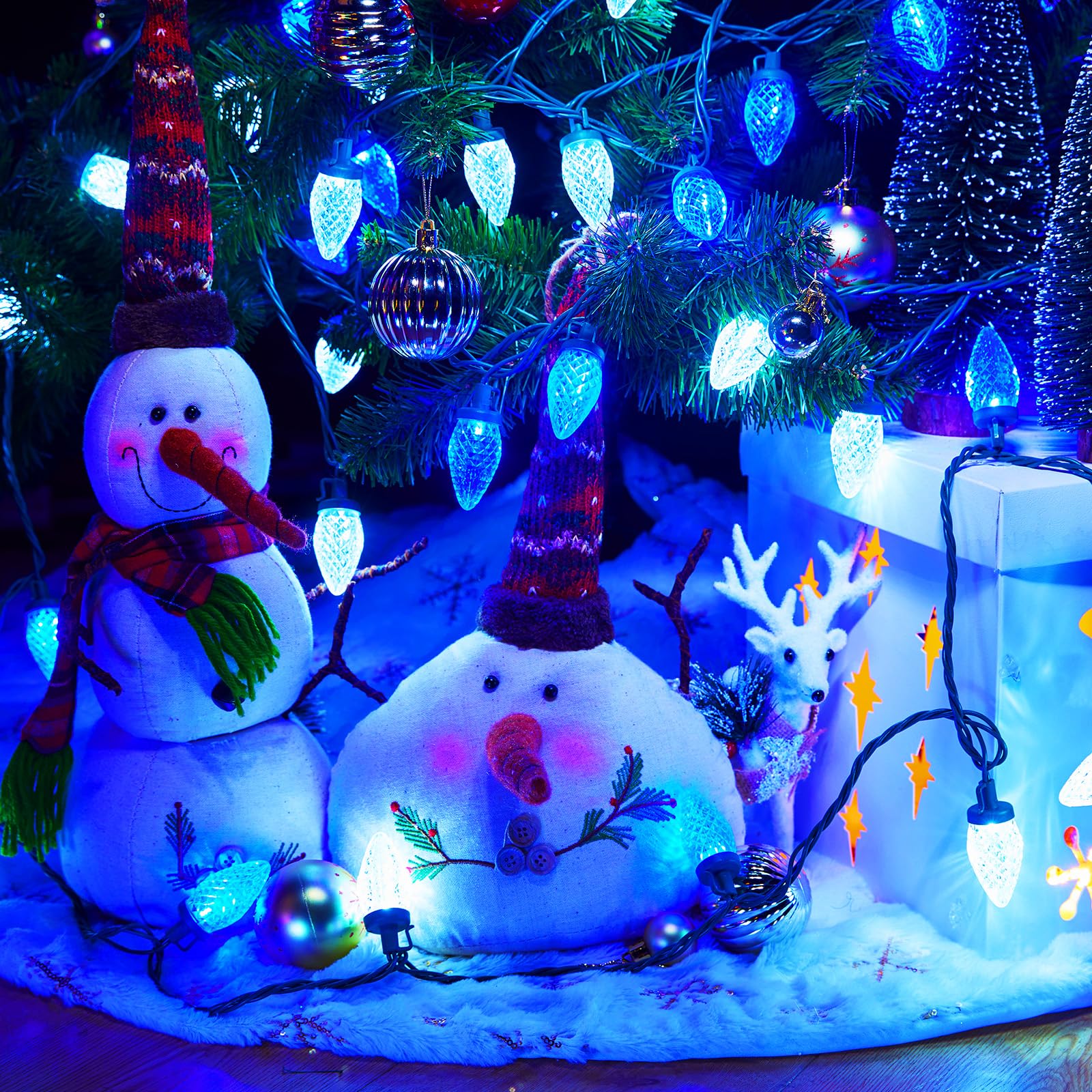 Brightown C9 LED String Lights, 66 ft, 100 Waterproof Bulbs, Blue and White, Commercial Grade for Outdoor Xmas Decoration