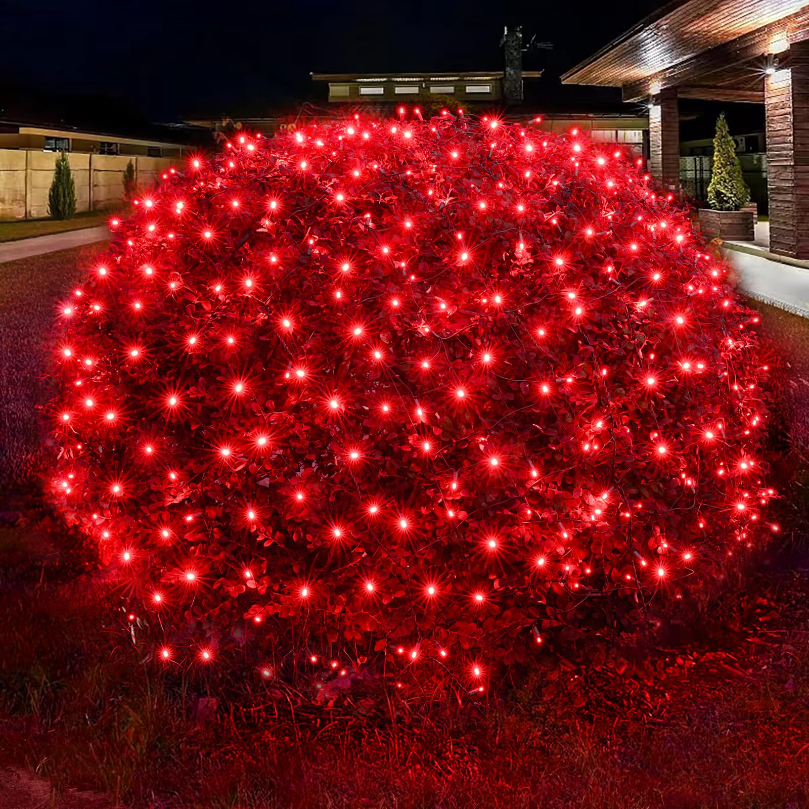 Dirnun Led Christmas Net Lights - Red Outdoor/Indoor Fairy Mesh Net Lights, 160LED, 5ftx7ft, Waterproof for Christmas Party, Yar