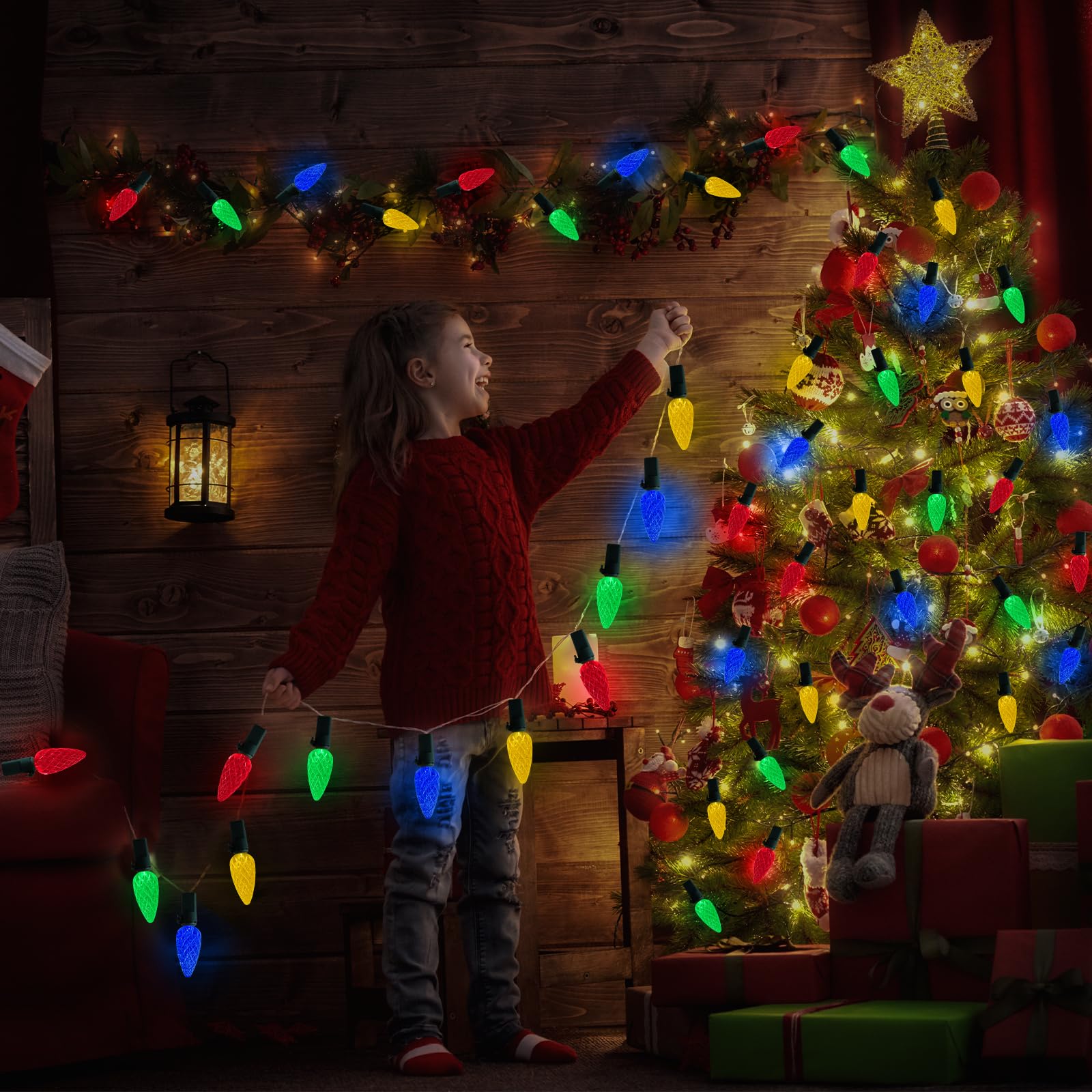 Behiller Christmas Decorations Solar Strawberry String Lights Outdoor,50Led Multicolor C6 Strawberry With Christmas Gifts Decor,