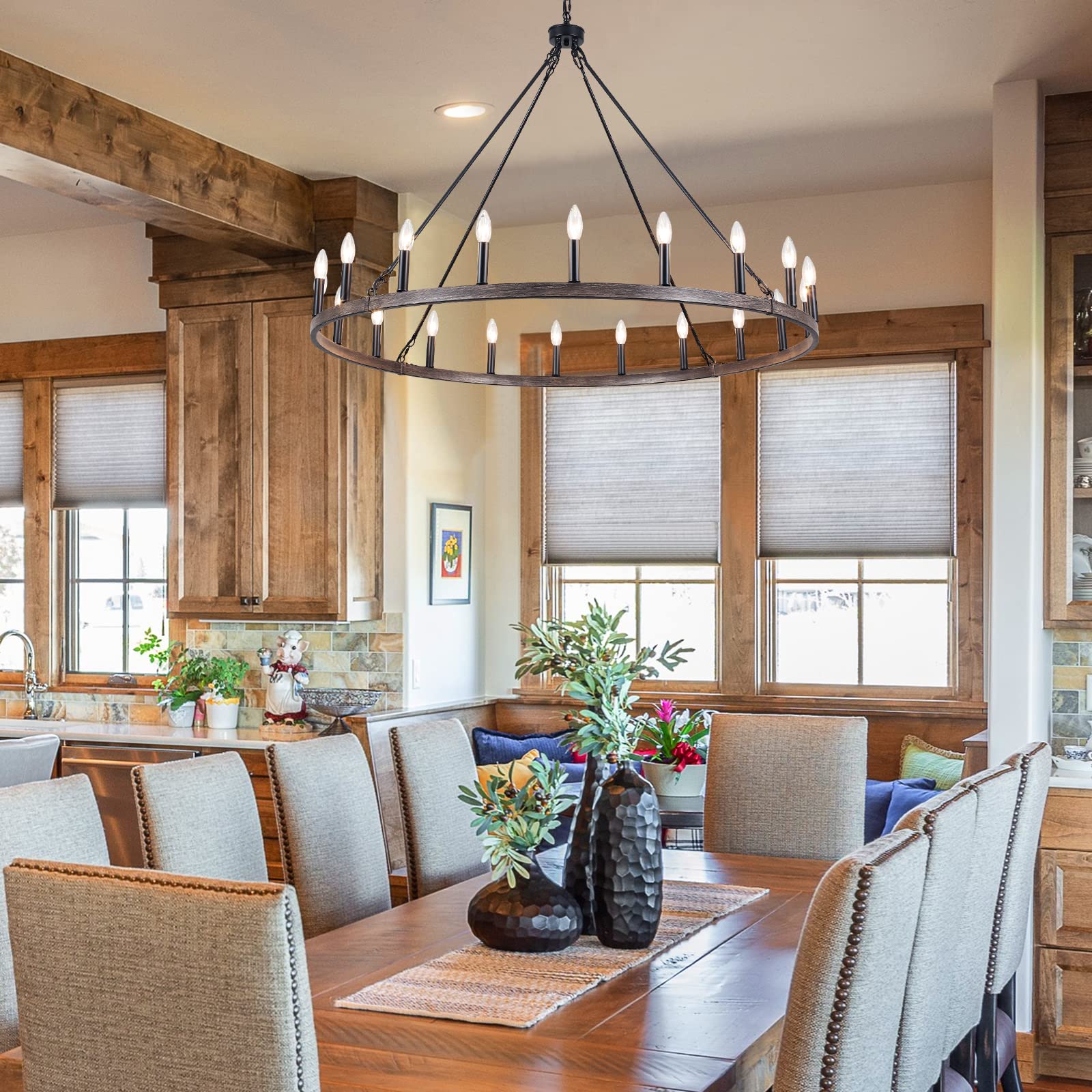 Zjvaive Wagon Wheel Chandelier 20-Light 48'' Round Rustic Farmhouse Chandelier Light Fixture For High Ceiling Foyer Hallway Livi