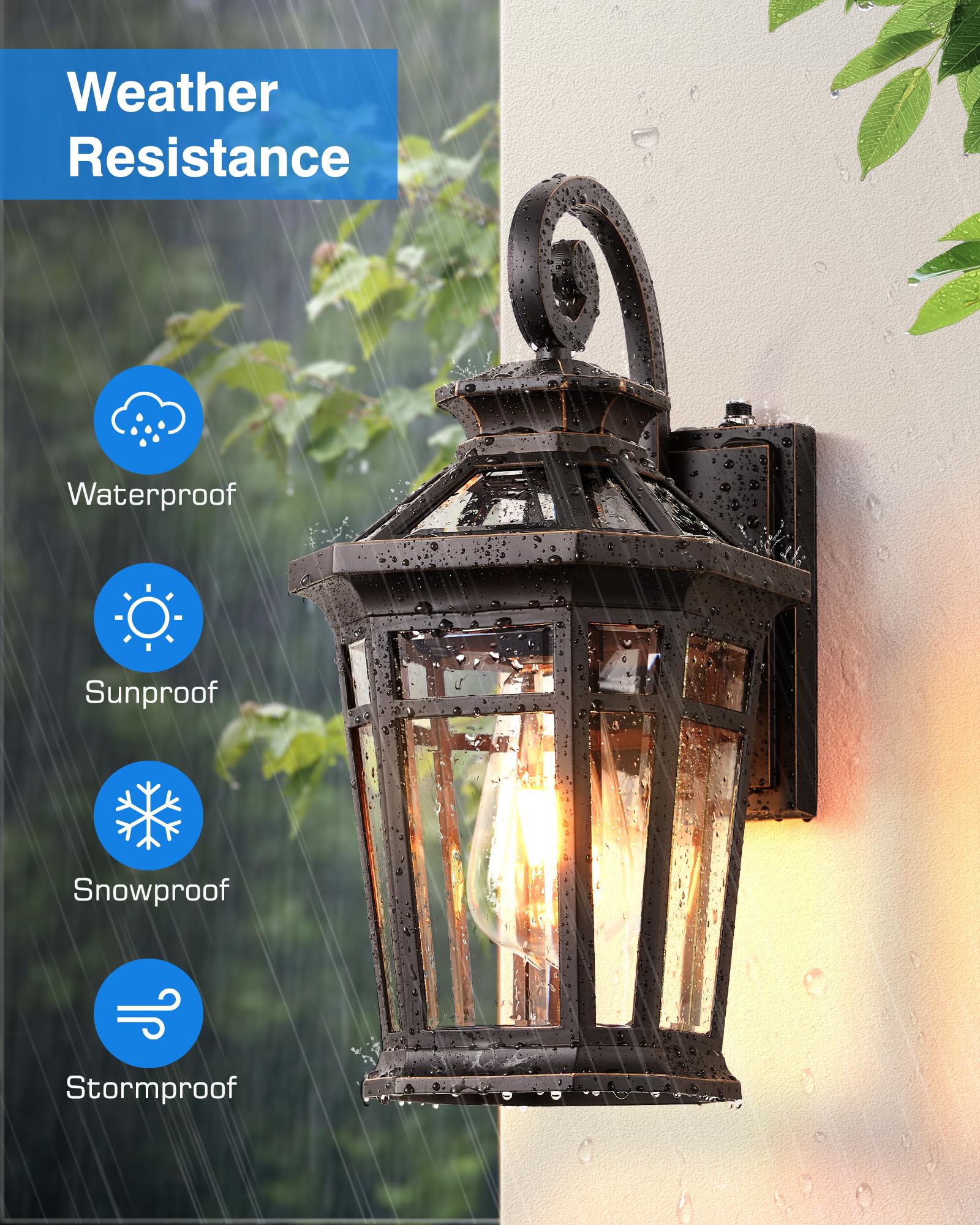 OPAXIS Outdoor Wall Lights 2-Pack, Oil Rubbed Bronze Dusk to Dawn Lantern, Modern Patio Sconce, Model P8105