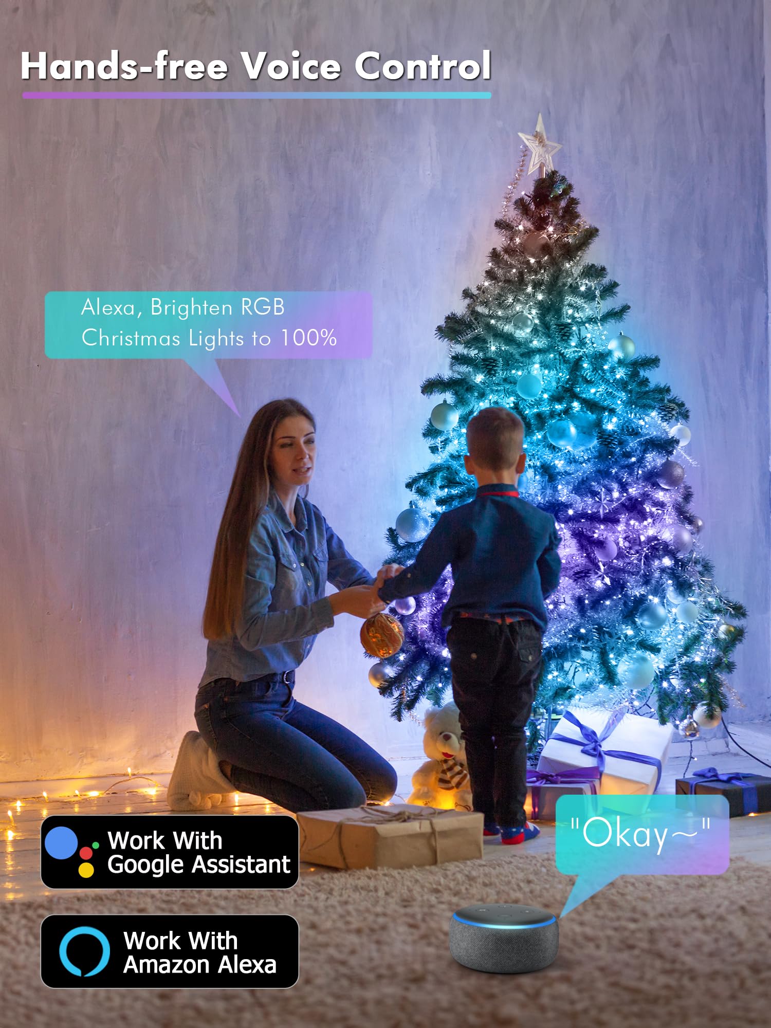 BrizLabs 66ft Smart Fairy String Lights, 200 LED WiFi App Control, Dimmable Rainbow, Music Sync, Works with Alexa & Google Home