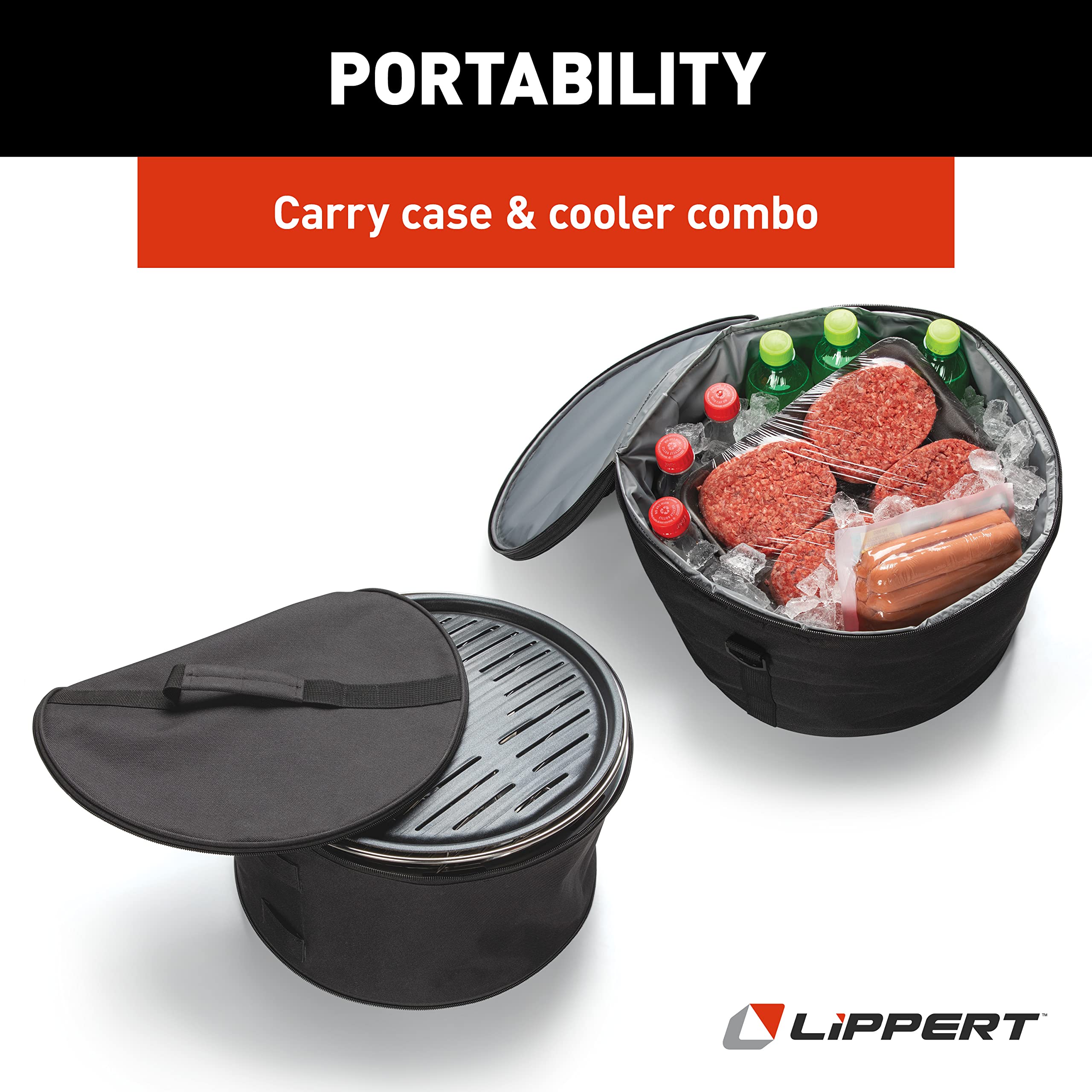 Lippert Odyssey Portable Charcoal Grill - Compact, Durable, Large Cooking Surface, Standard Size, Red, Model 2021106515