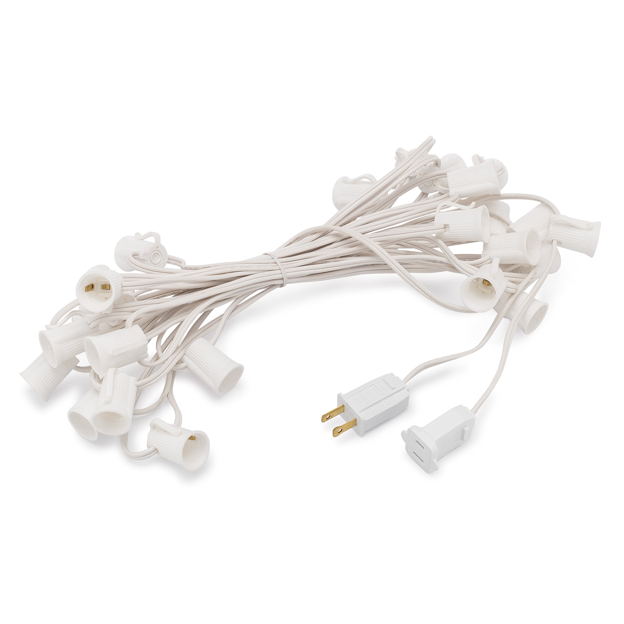 Hlo Lighting C9 Light Strings | 100 White Cord With 12 Socket Spacing  E17 Light Stringer For C9 Christmas Lights