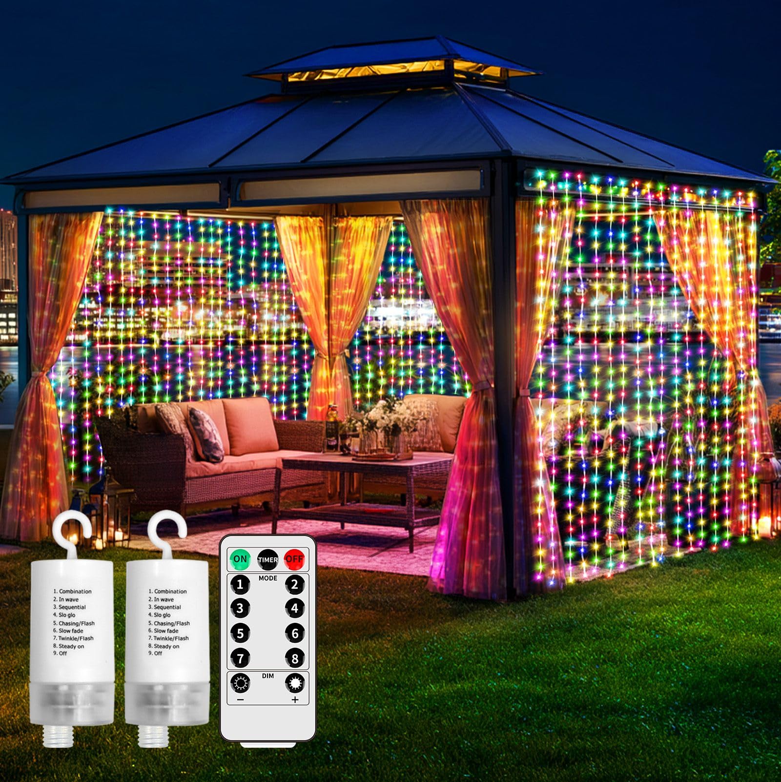 Ryblgled LED Battery Fairy Curtain Lights  2Pack 300LED 10ftx10ft Battery Power Color Curtain String Lights with Remote Timer for Indoor Bedroom Gazebo Backdrop Outdoor Pergola Decor