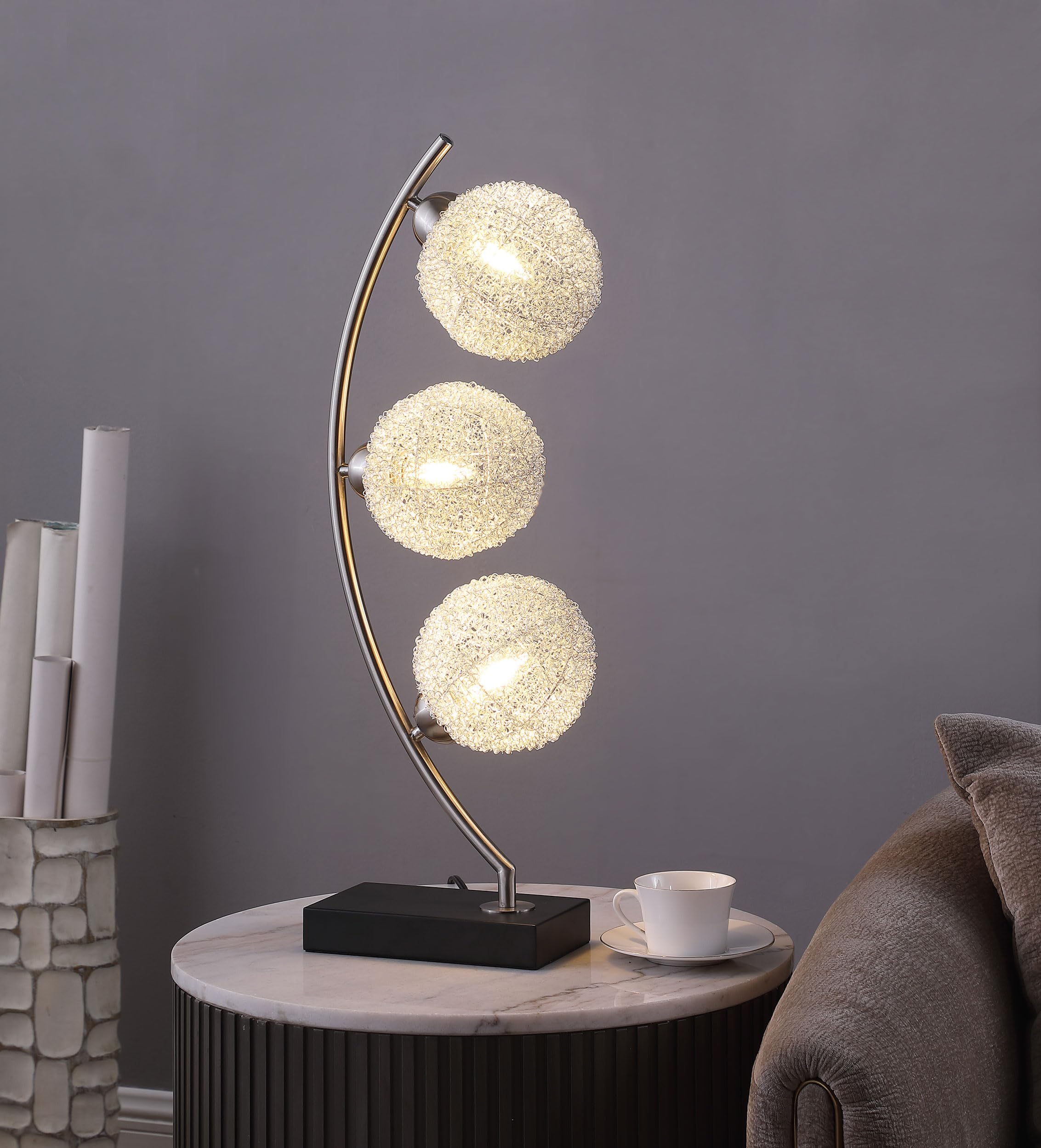 Coaster Home Furnishings Claudia 30-Inch Woven Spherical Metal Table Lamp Black