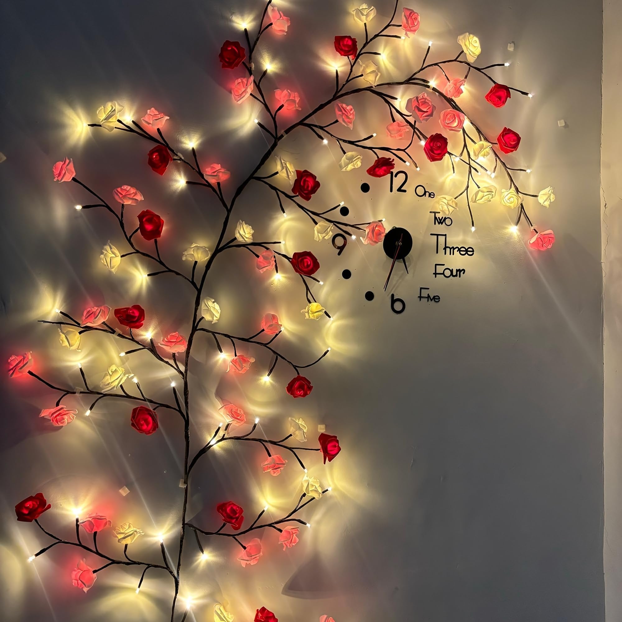 Rose Led Tree Branch Lights For Wall  Rose Flower Willow Vine Twig Decor Garland With 144 Led Lights And Remote 8 Lighting Modes Christmas Decorations Indoor For Home Wall Door Window (90Inch)