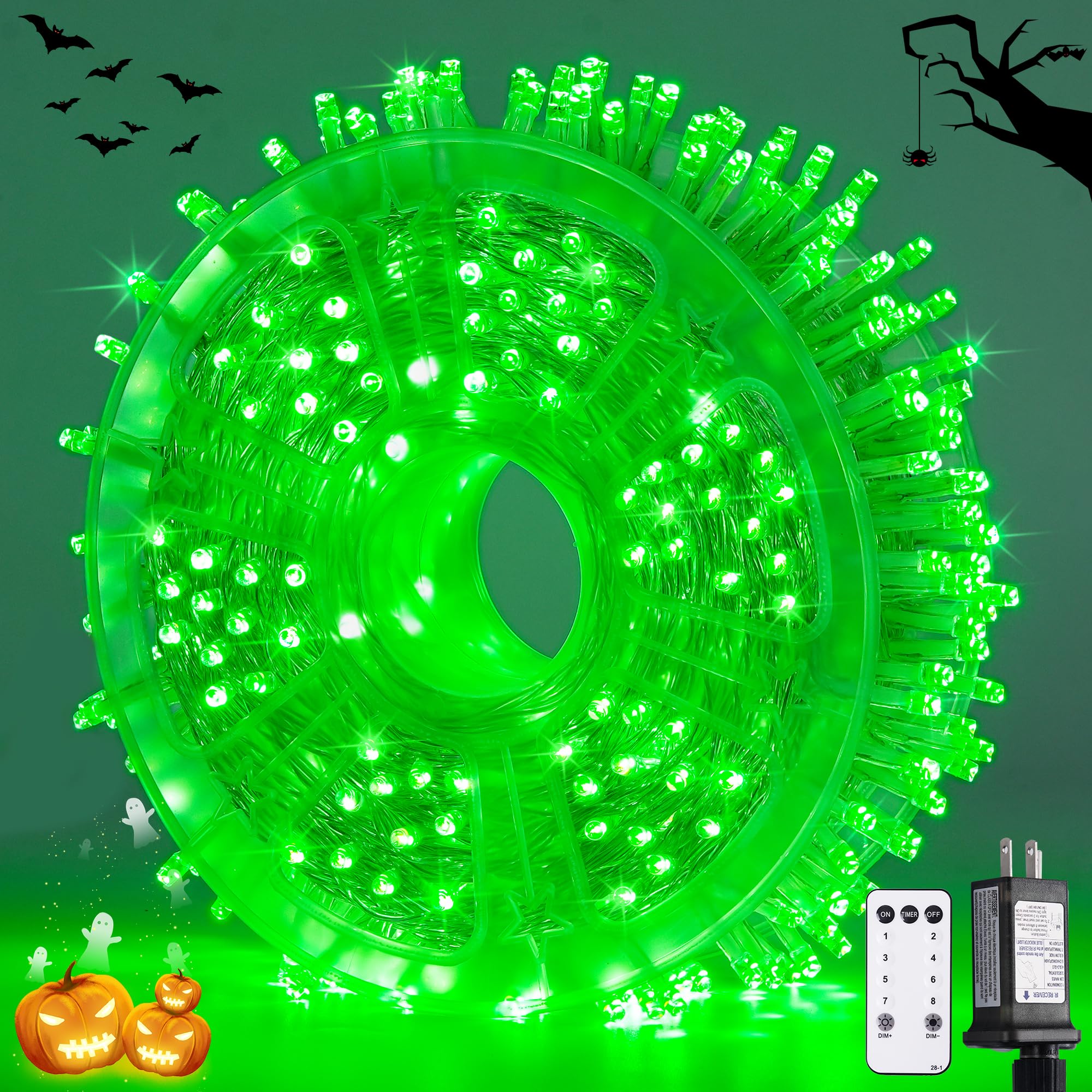 JMEXSUSS 400 LED Christmas Lights, 132ft Green Indoor Outdoor String Lights, Remote Control, 8 Modes, Model EXS-S-0400-R