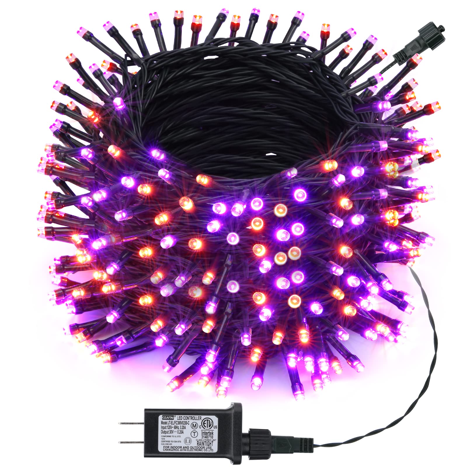 Toodour 131ft Plug-in String Lights, 350 LED, 8 Modes, Timer, Orange & Purple, Model JT-EL/FC300V0200-C, Outdoor Decor