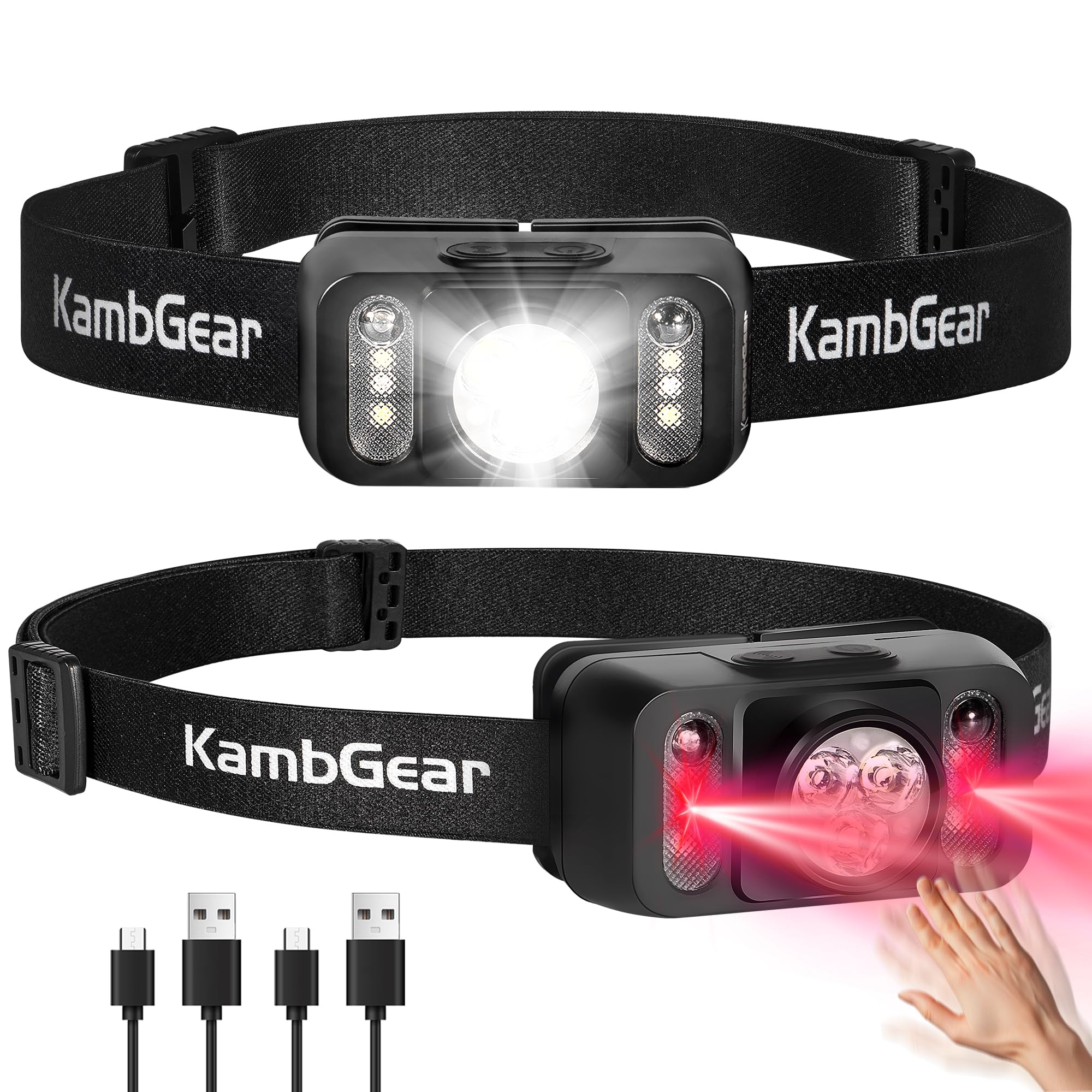 Headlamp Rechargeable 2-Pack, 1000 Lumens Ultra-Light Bright Led Rechargeable Headlight With White Red Light, Waterproof Motion 