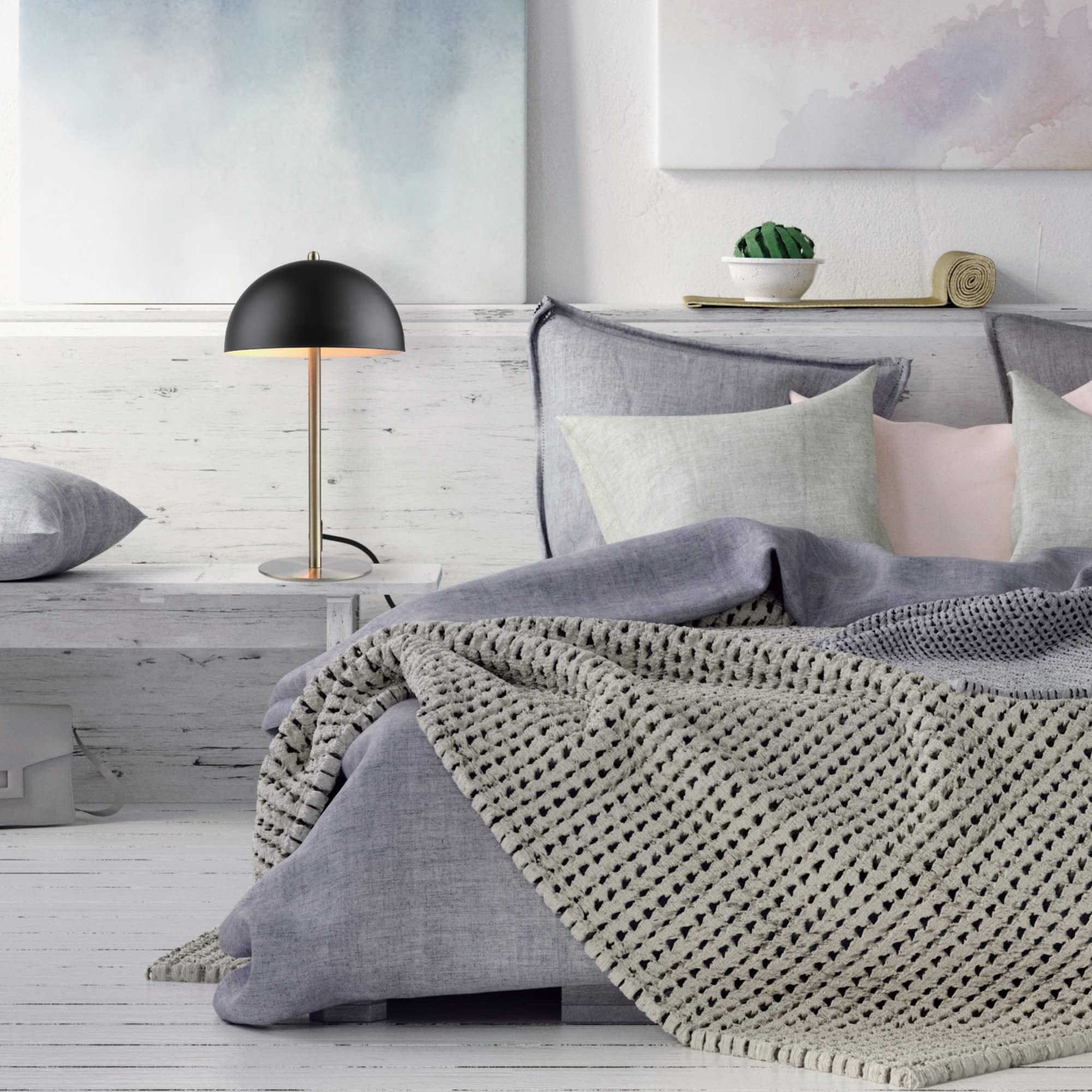 Globe Electric 52938 Luna 15'' Desk Lamp, Matte Black, Matte Brass Accents, In-Line On/Off Rocker Switch