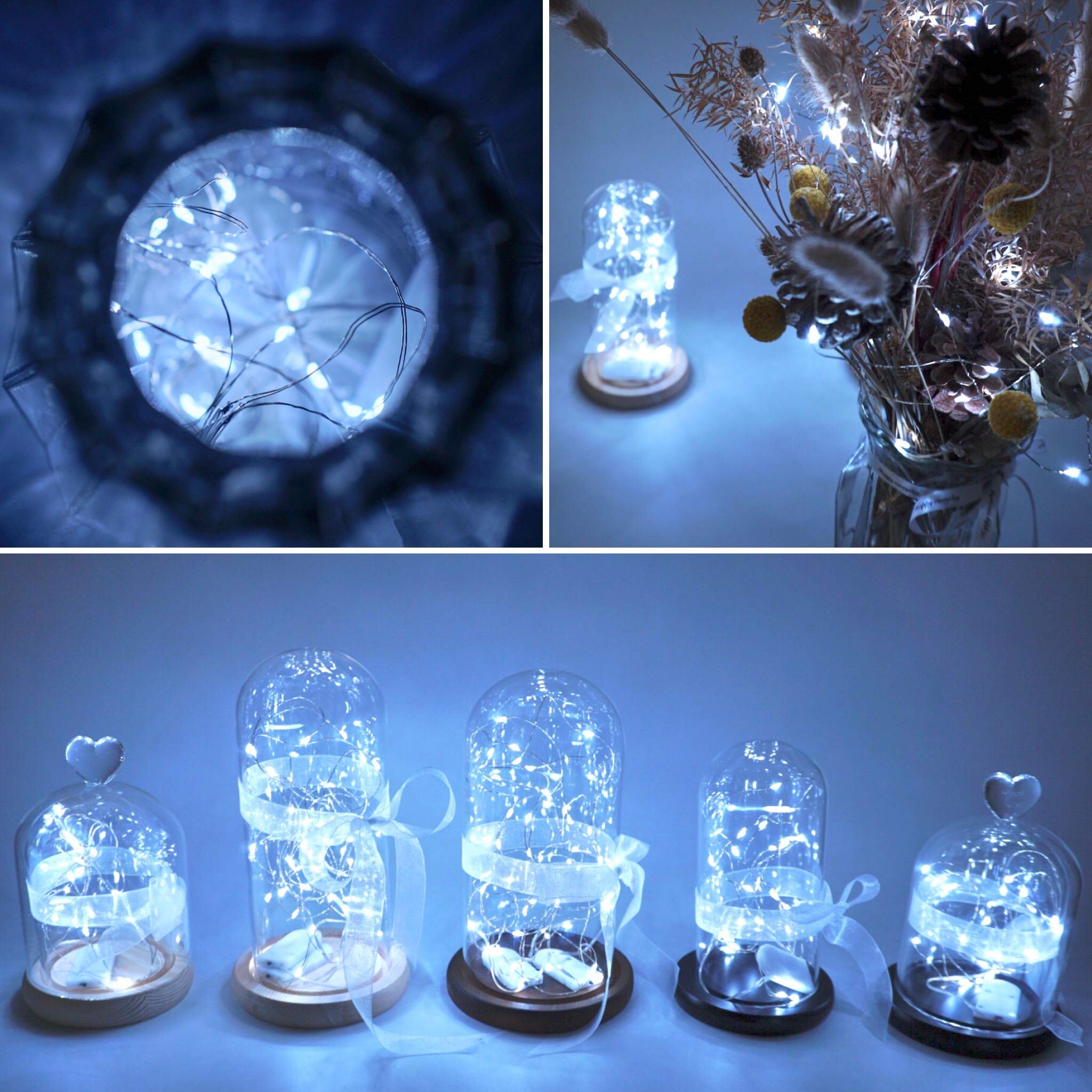 Felishine 20 Packs Fairy String Lights, 6.6Ft 20 Leds Battery Operated Silver Copper Wire Starry String Light For Diy Party Christmas Costume Wedding Easter Table Decorations (Cool White)