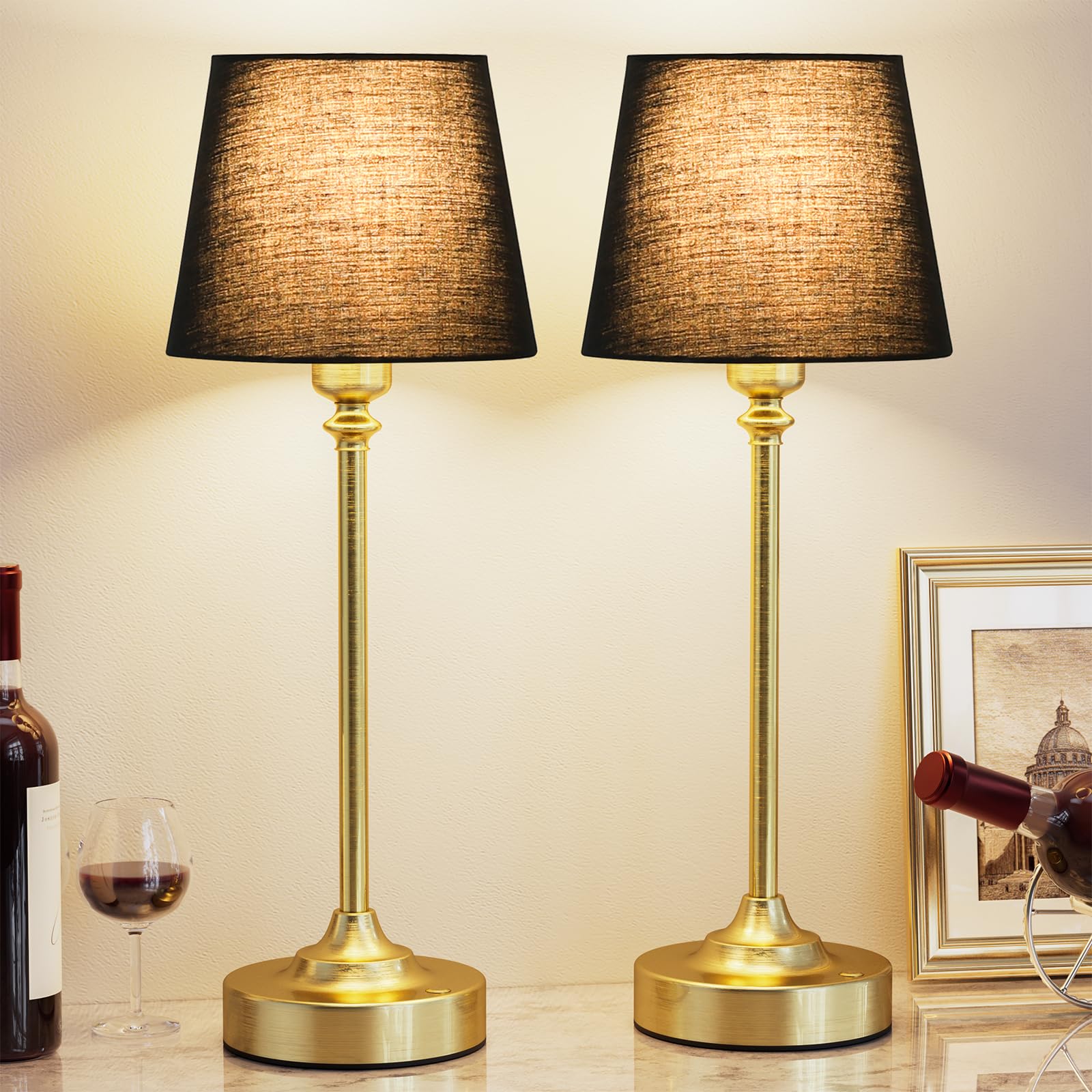 Cordless Table Lamps Rechargeable Set - 2 Pack Brass 4000Mah Battery Operated Lamps For Decor, 3000K Stepless Dimming Touch Cont