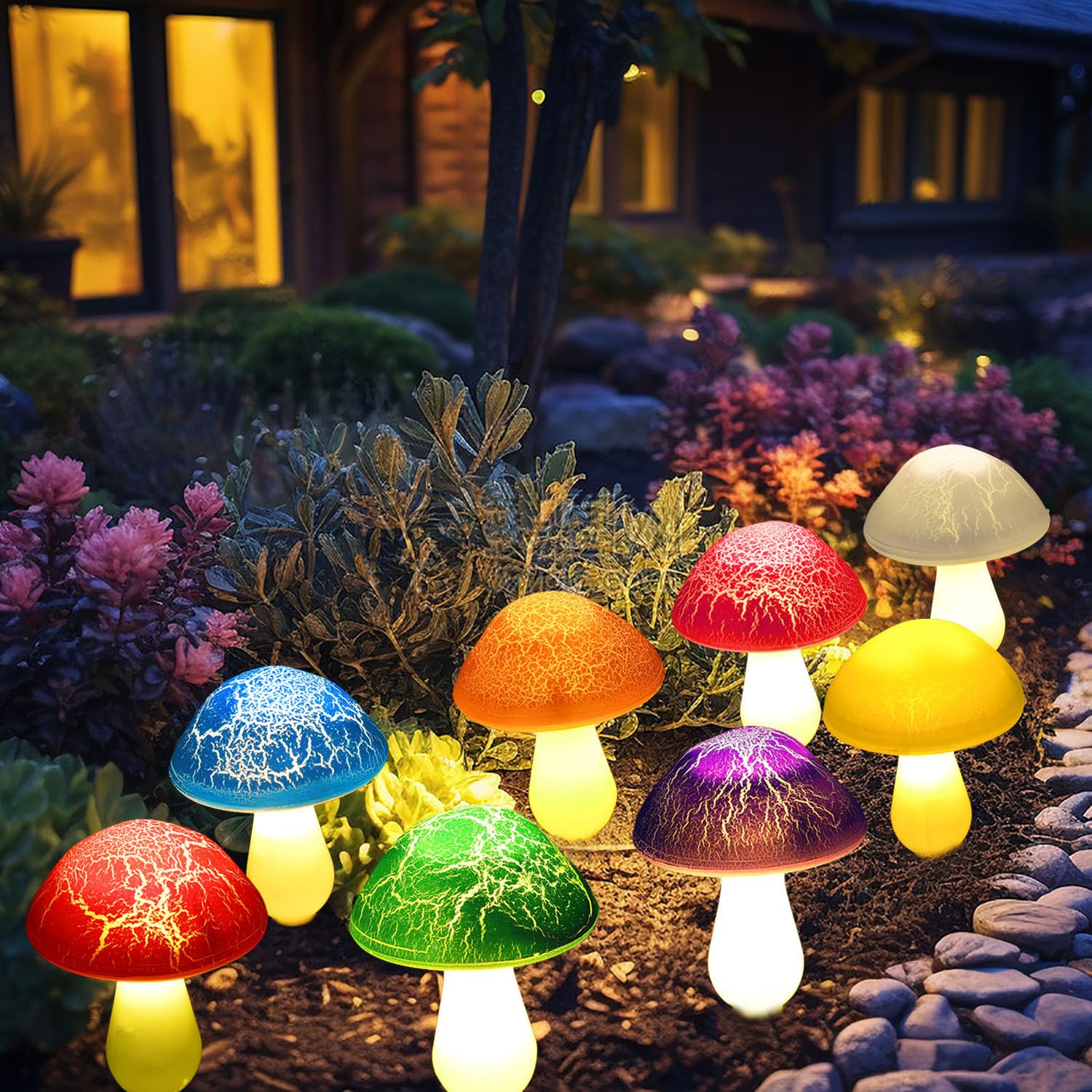 Viewpick Solar Garden Decor Lights 8 Newest Crack Mushrooms Outdoor Decor Stake Lights, Waterproof Solar Pathway Lights Gardenin