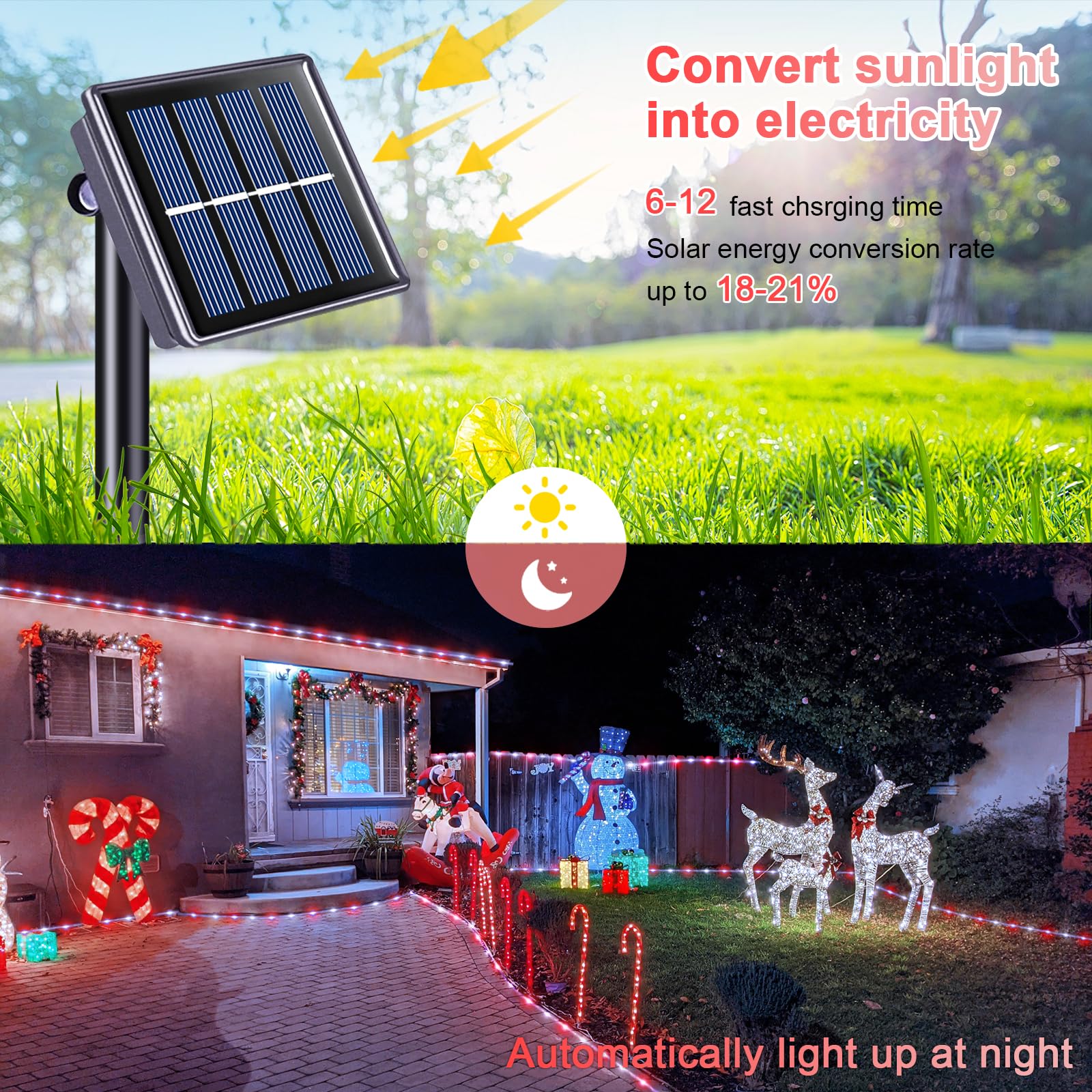 Jmexsuss 200 Led Solar Christmas Rope Lights, 72Ft Ip 65 Outdoor Waterproof Christmas Rope Lights With 8 Modes, Red And White So