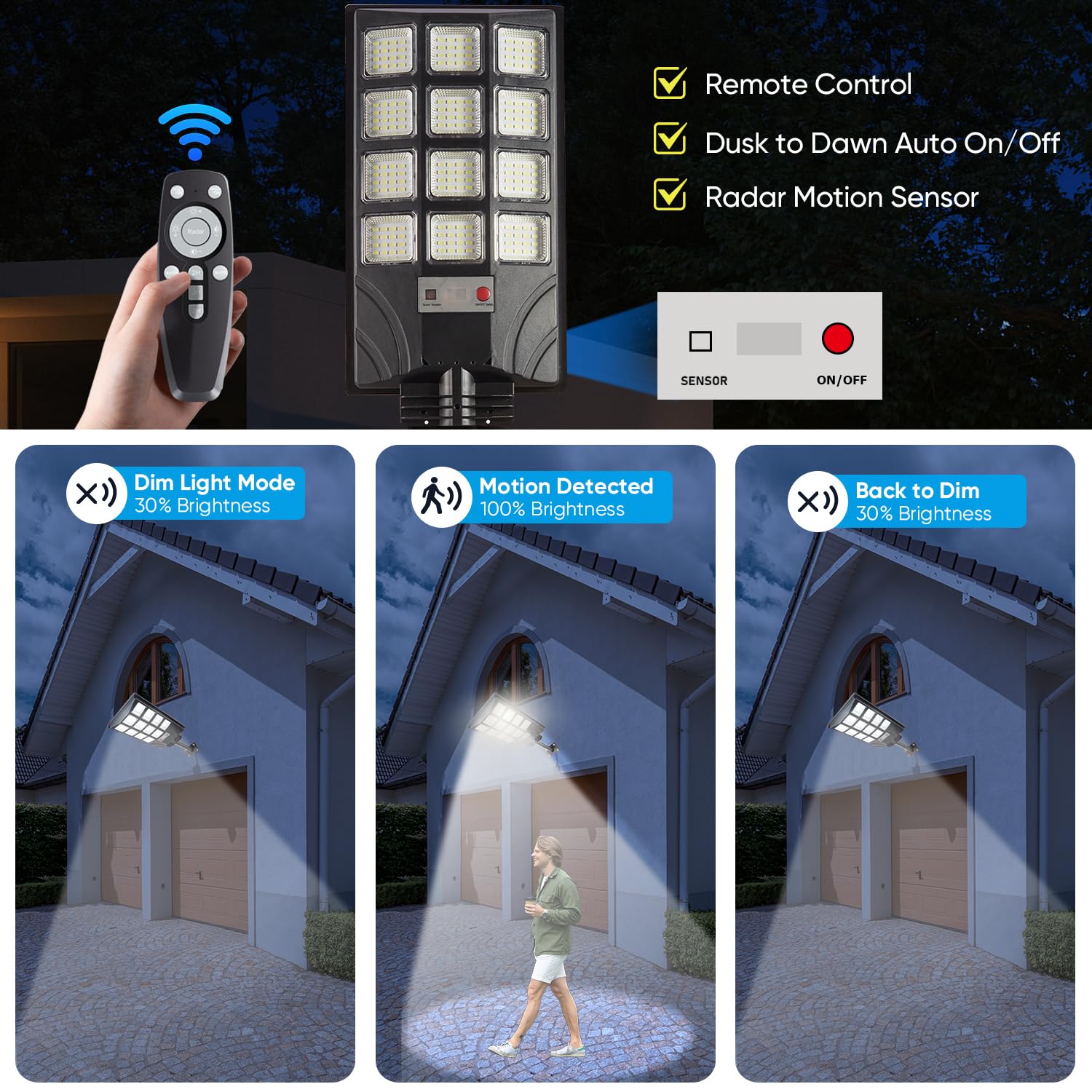 Easebri 4pcs Solar Street Lights 600W 15000LM Waterproof Dusk to Dawn Motion Sensor Black for Outdoor Parking Lot Garage
